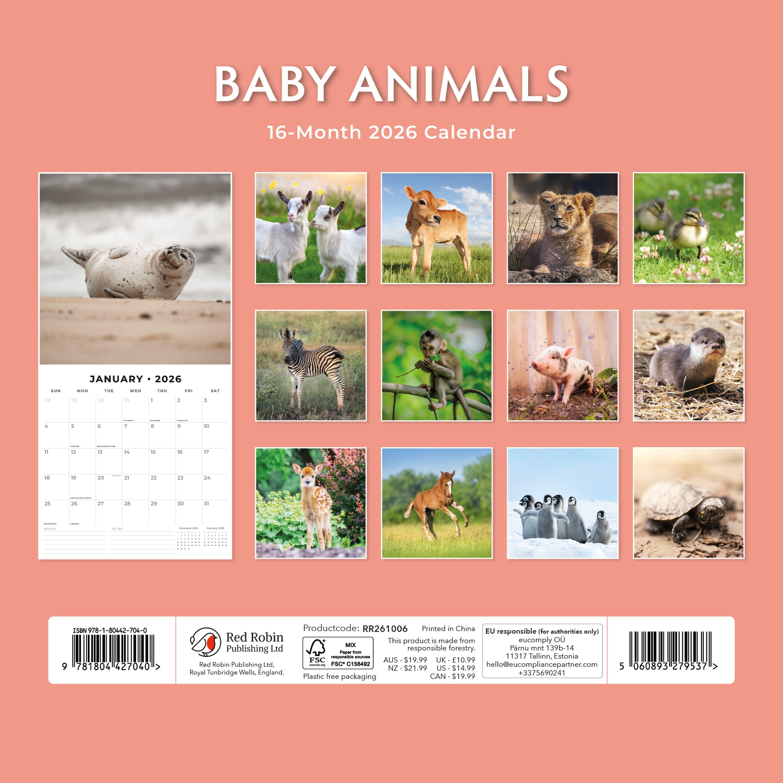 2026 Baby Animals - Square Wall Calendar
