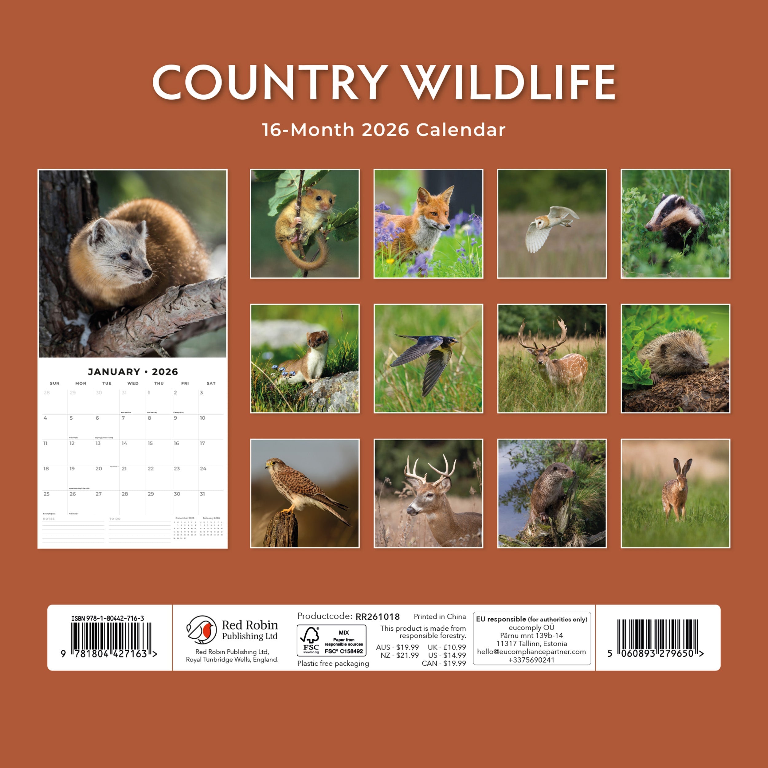 2026 Country Wildlife - Square Wall Calendar