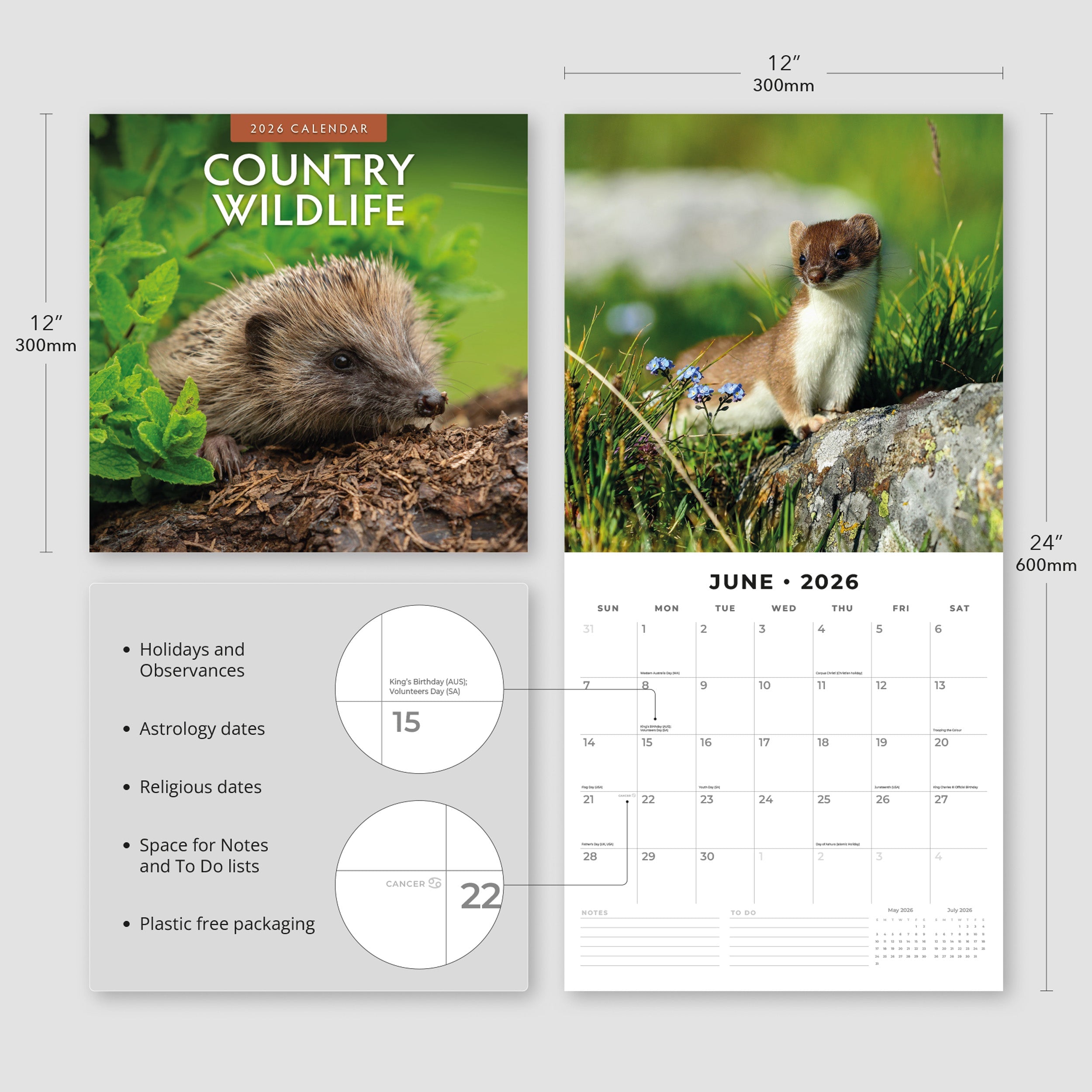 2026 Country Wildlife - Square Wall Calendar