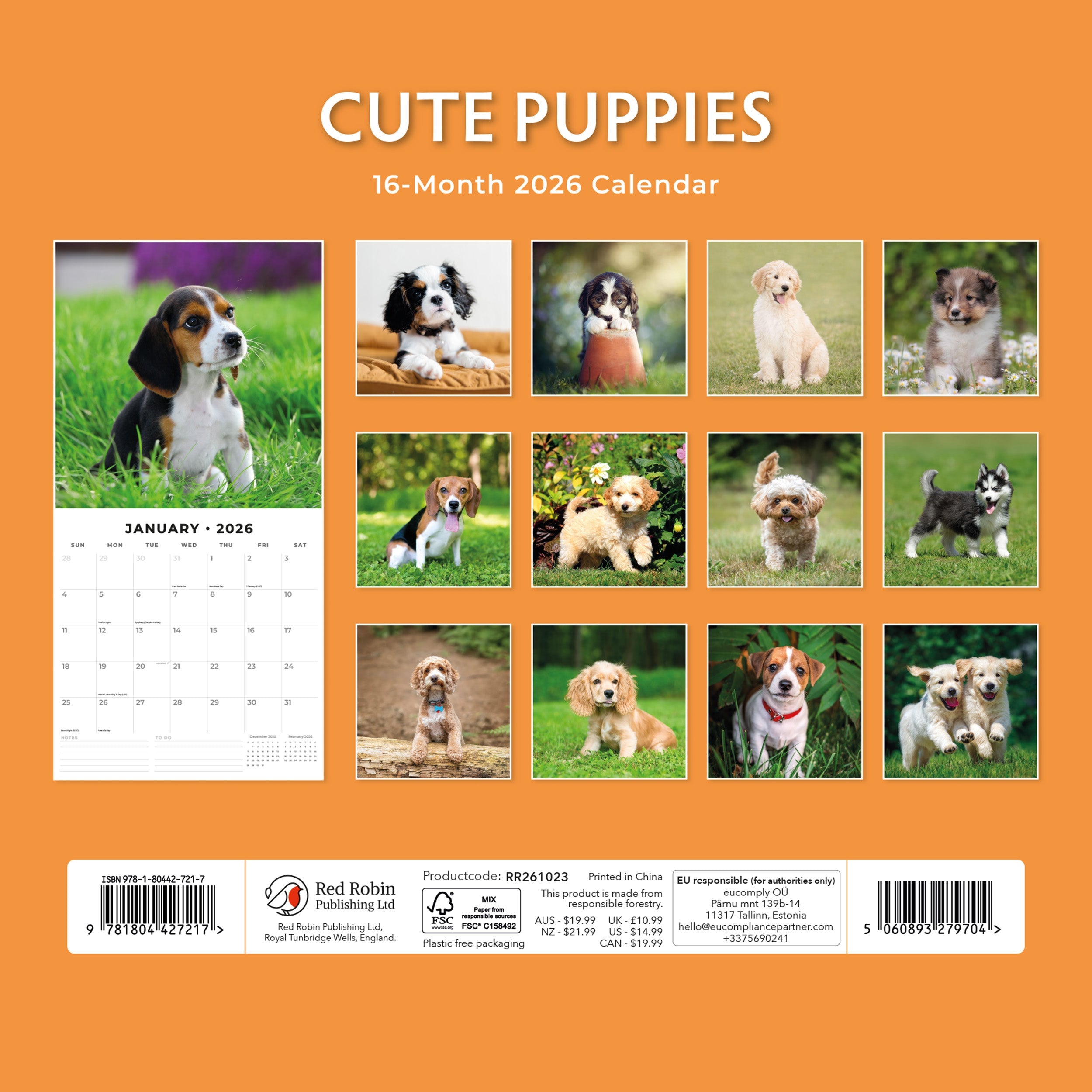 2026 Cute Puppies - Square Wall Calendar