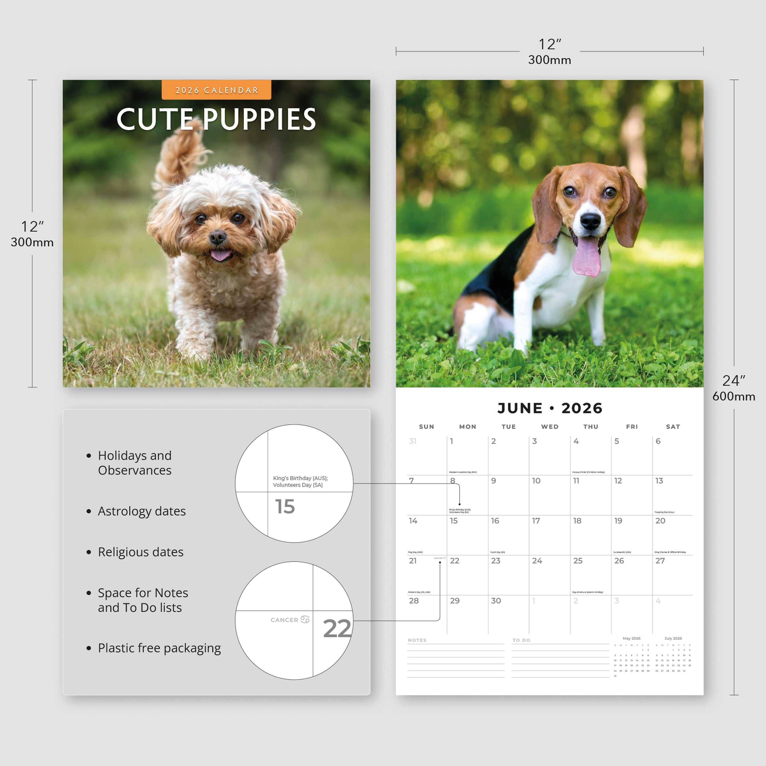 2026 Cute Puppies - Square Wall Calendar