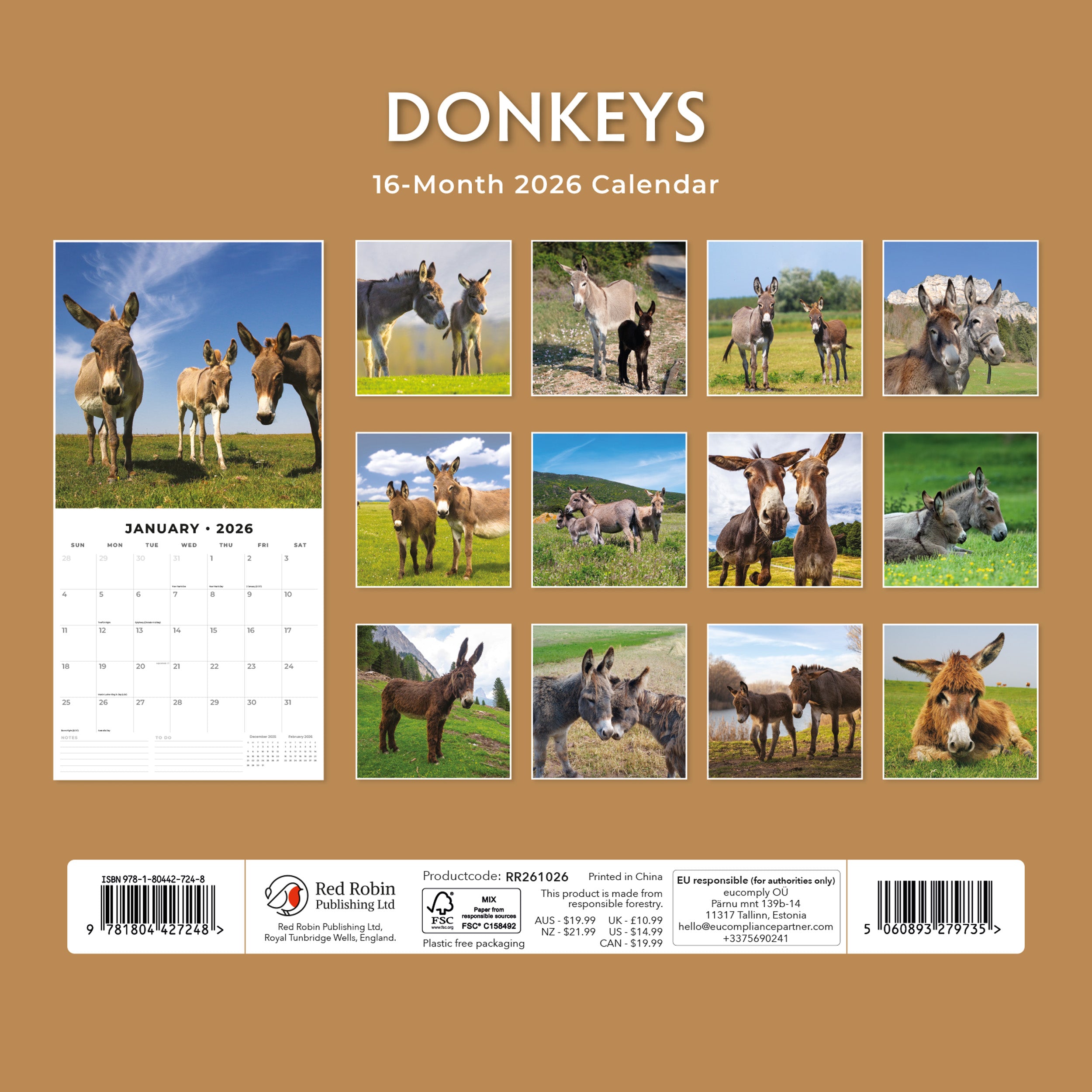 2026 Donkeys - Square Wall Calendar