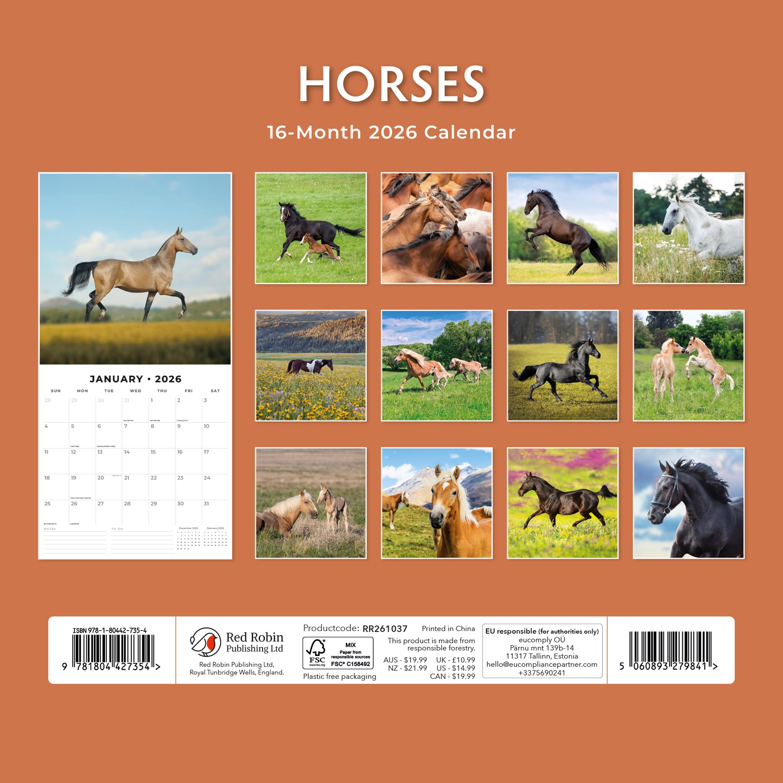 2026 Horses - Square Wall Calendar