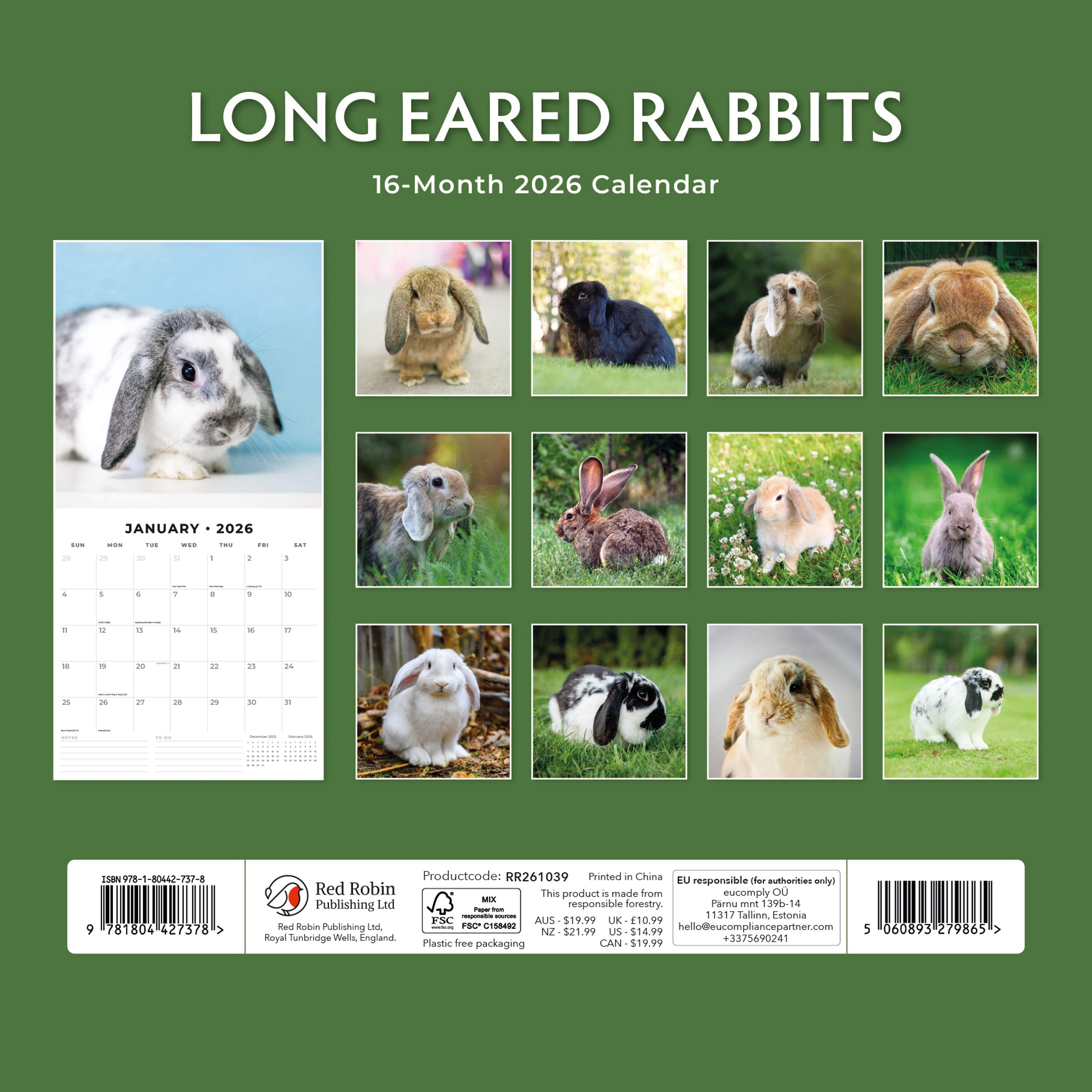 2026 Long Eared Rabbits - Square Wall Calendar