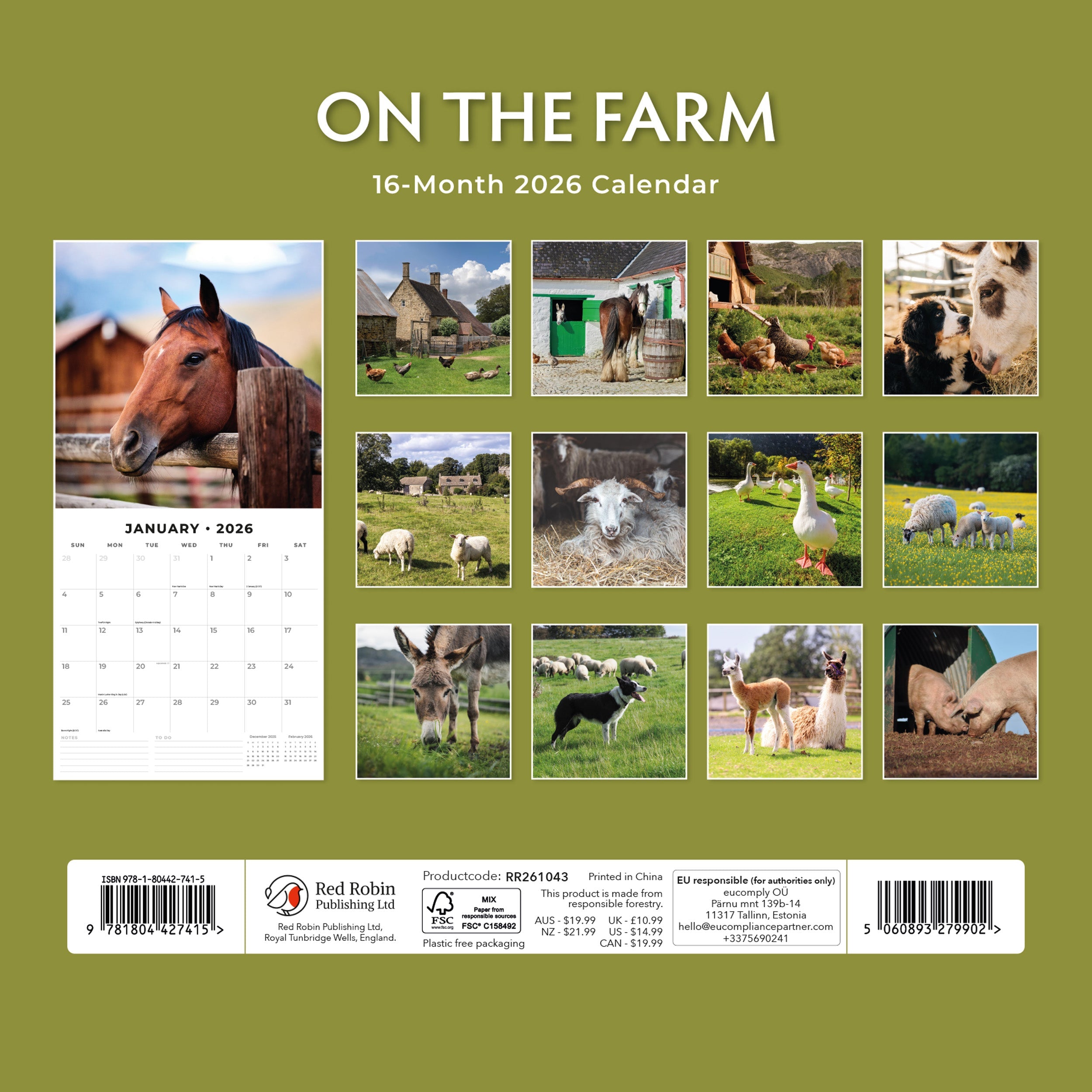 2026 On The Farm - Square Wall Calendar