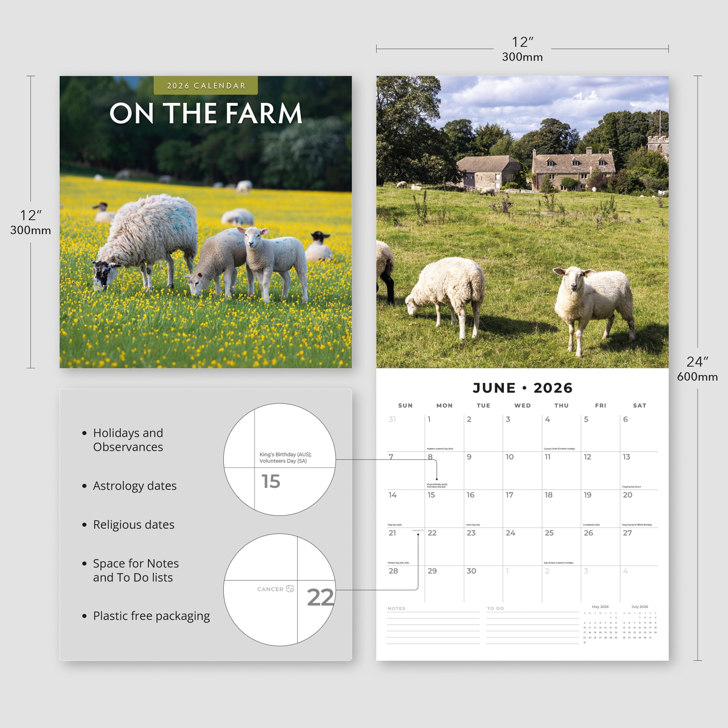 2026 On The Farm - Square Wall Calendar