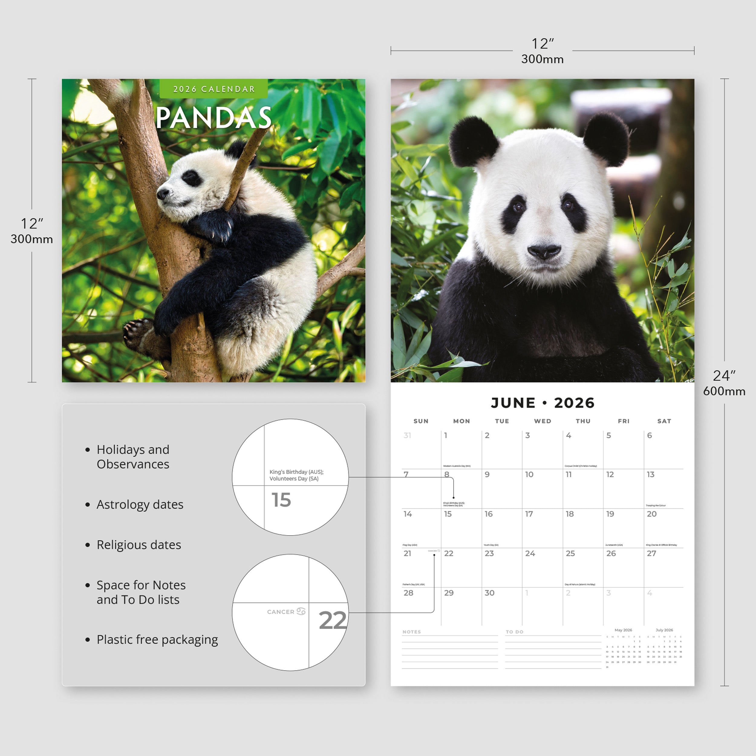2026 Pandas - Square Wall Calendar