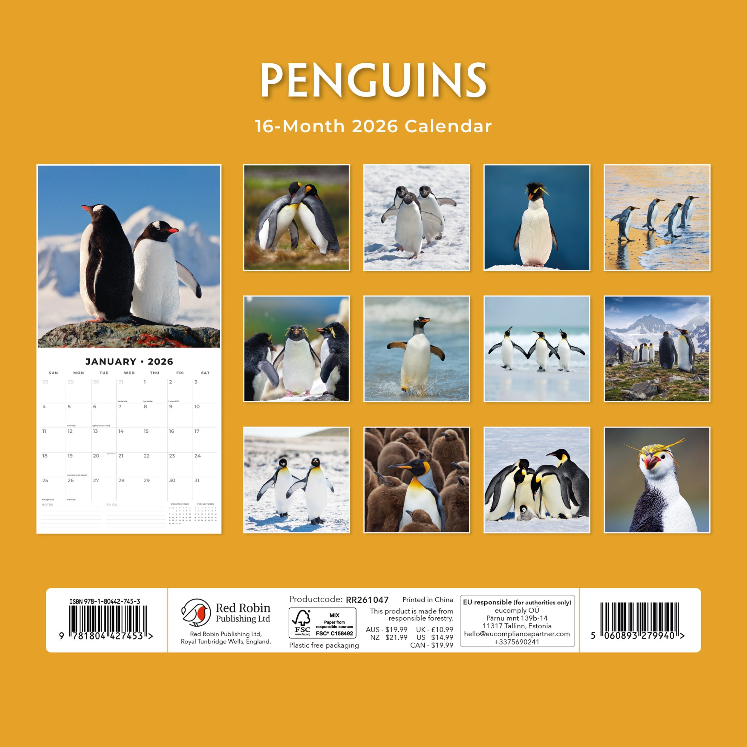 2026 Penguins - Square Wall Calendar