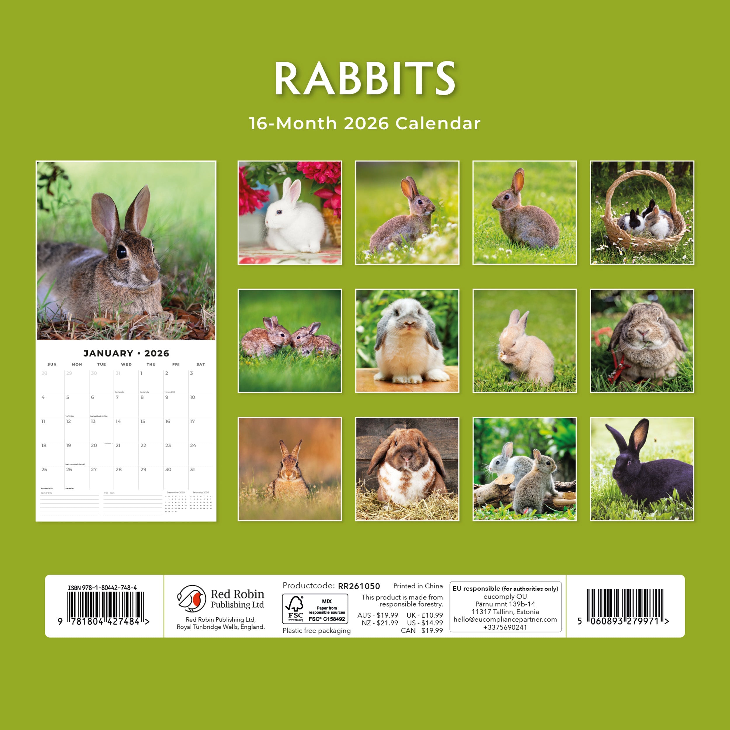 2026 Rabbits - Square Wall Calendar