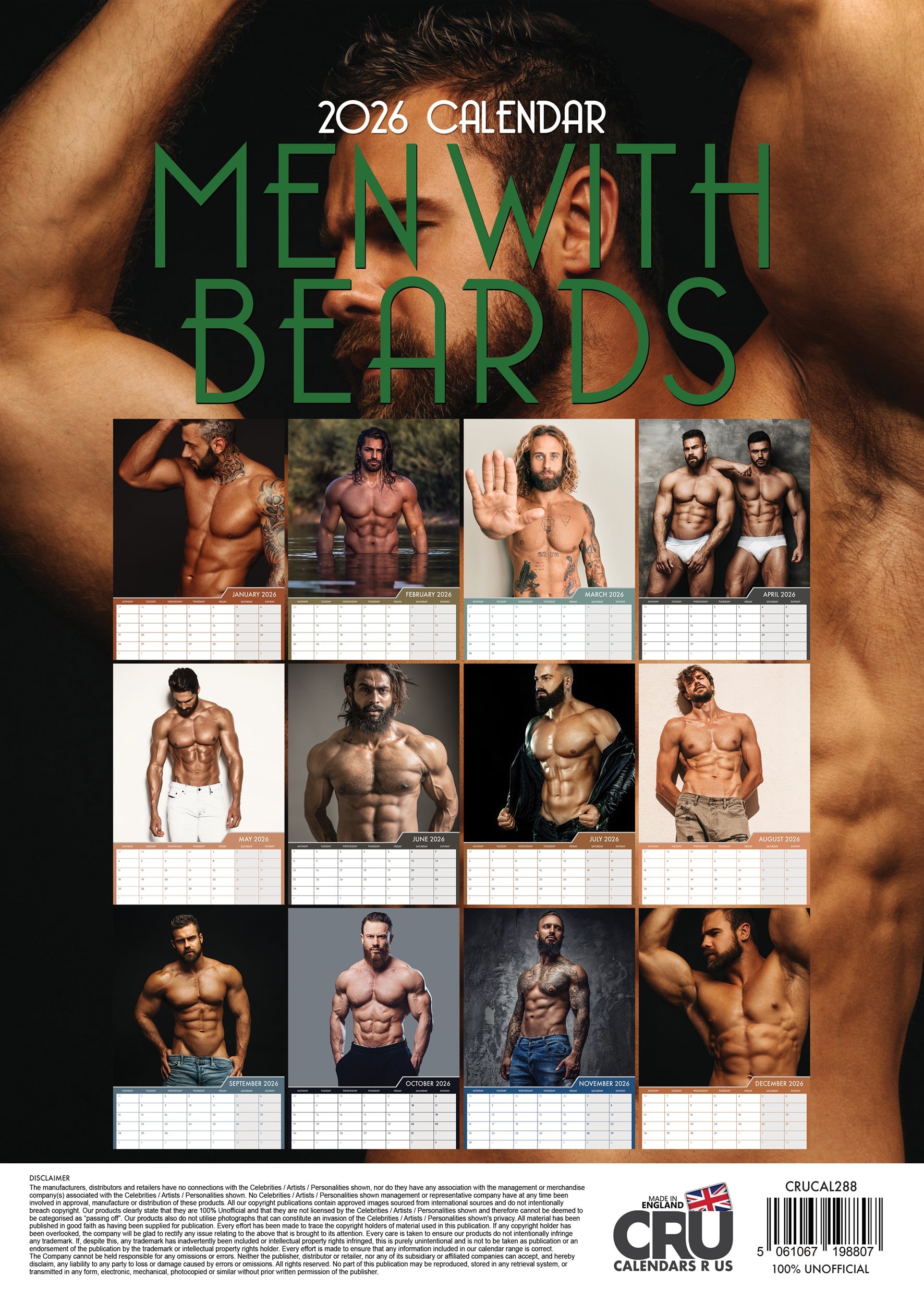 2026 Men With Beards - A3 Wall Calendar