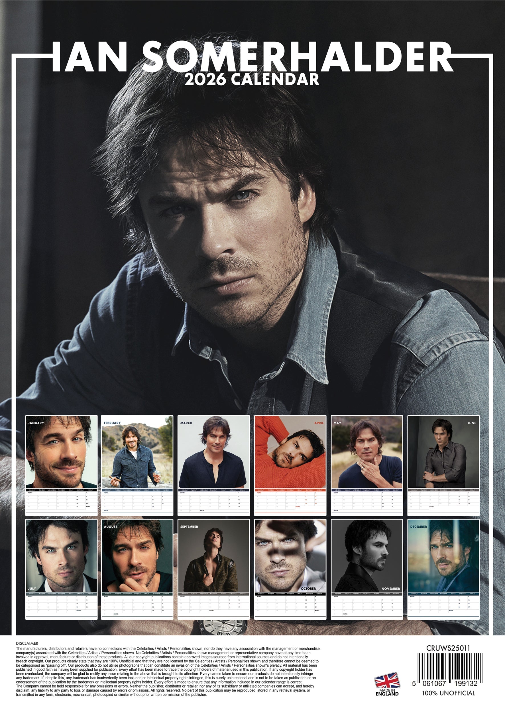2026 Ian Somerhalder - A3 Wall Calendar