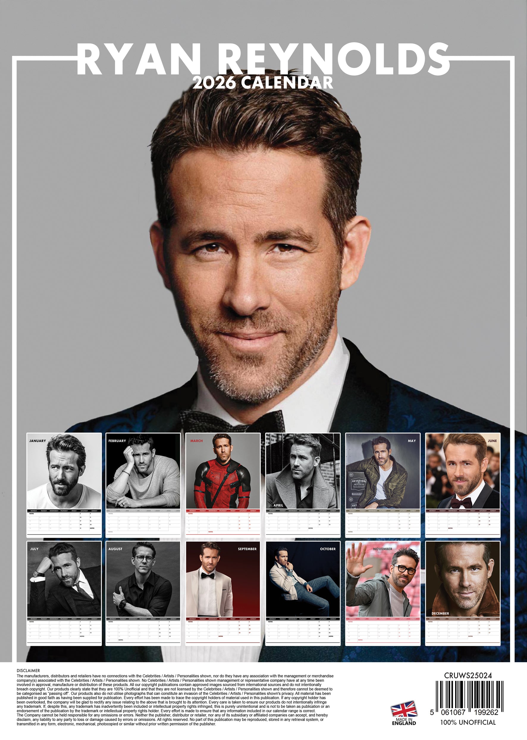 2026 Ryan Reynolds - A3 Wall Calendar