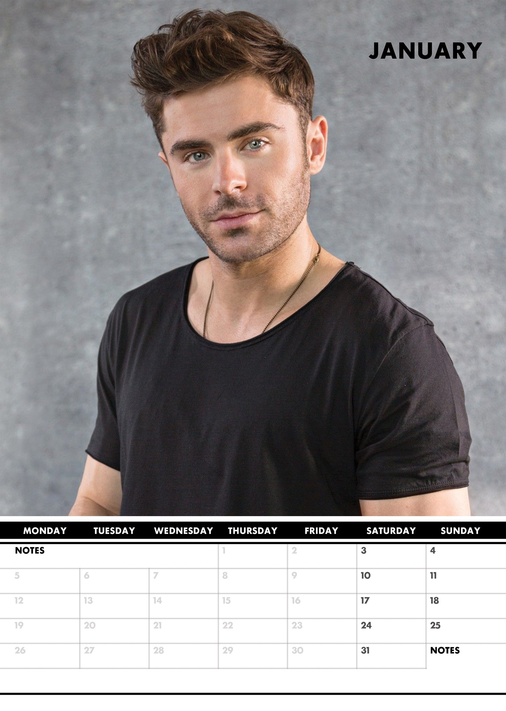 2026 Zac Efron - A3 Wall Calendar