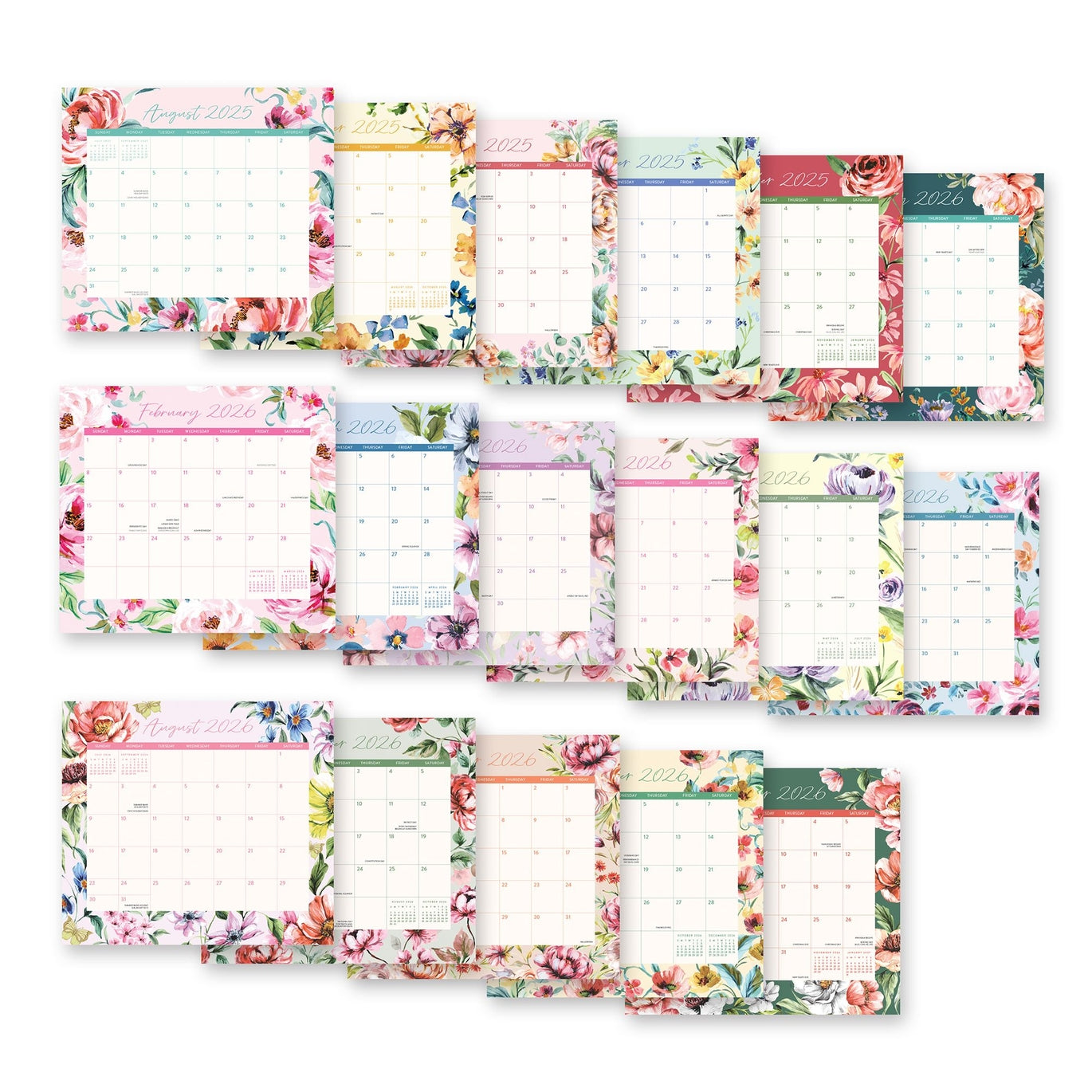 2026 Bella Flora - 17-Month Monthly Magnetic Pad Calendar