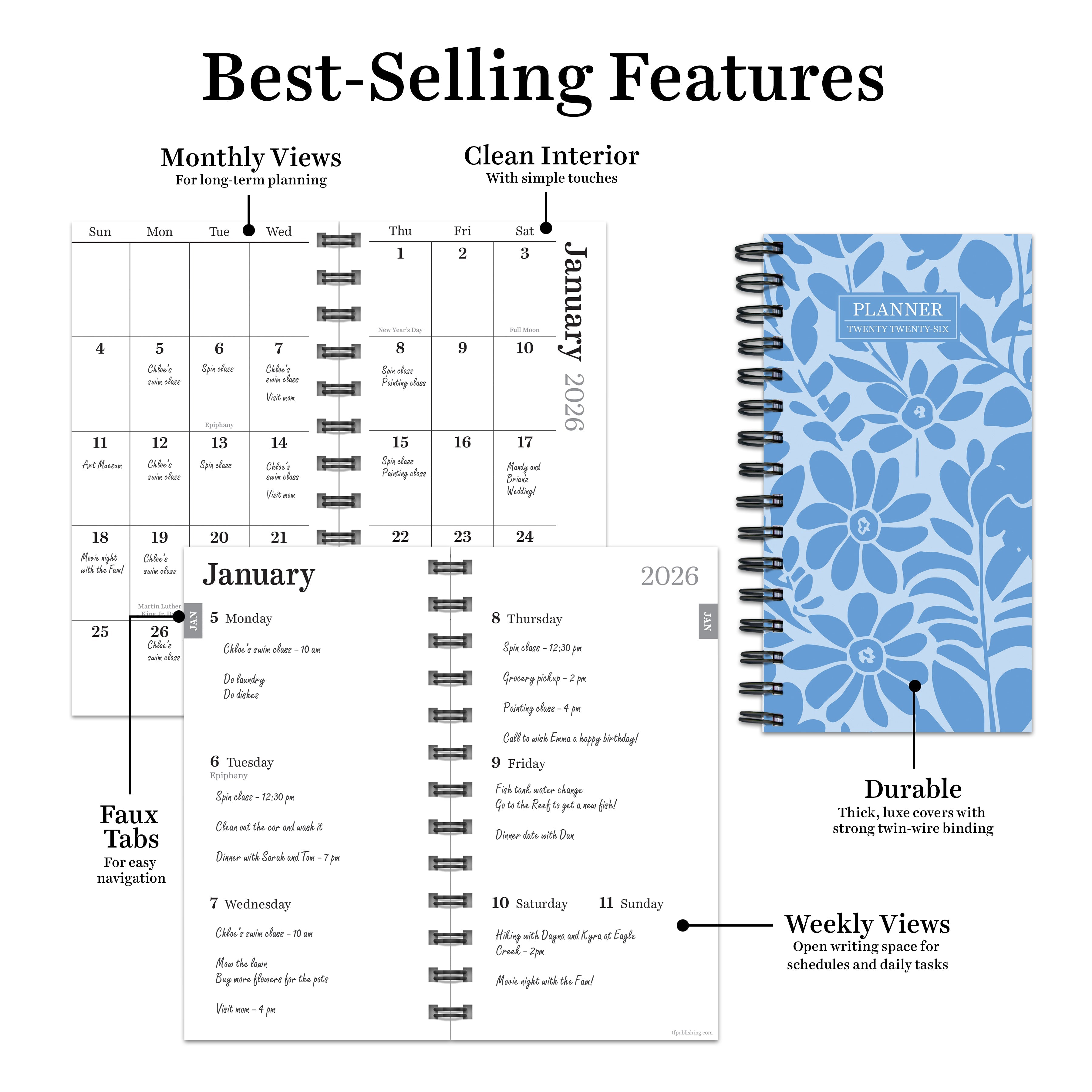 2026 Blue Blooms - Small Monthly & Weekly Pocket Diary/Planner