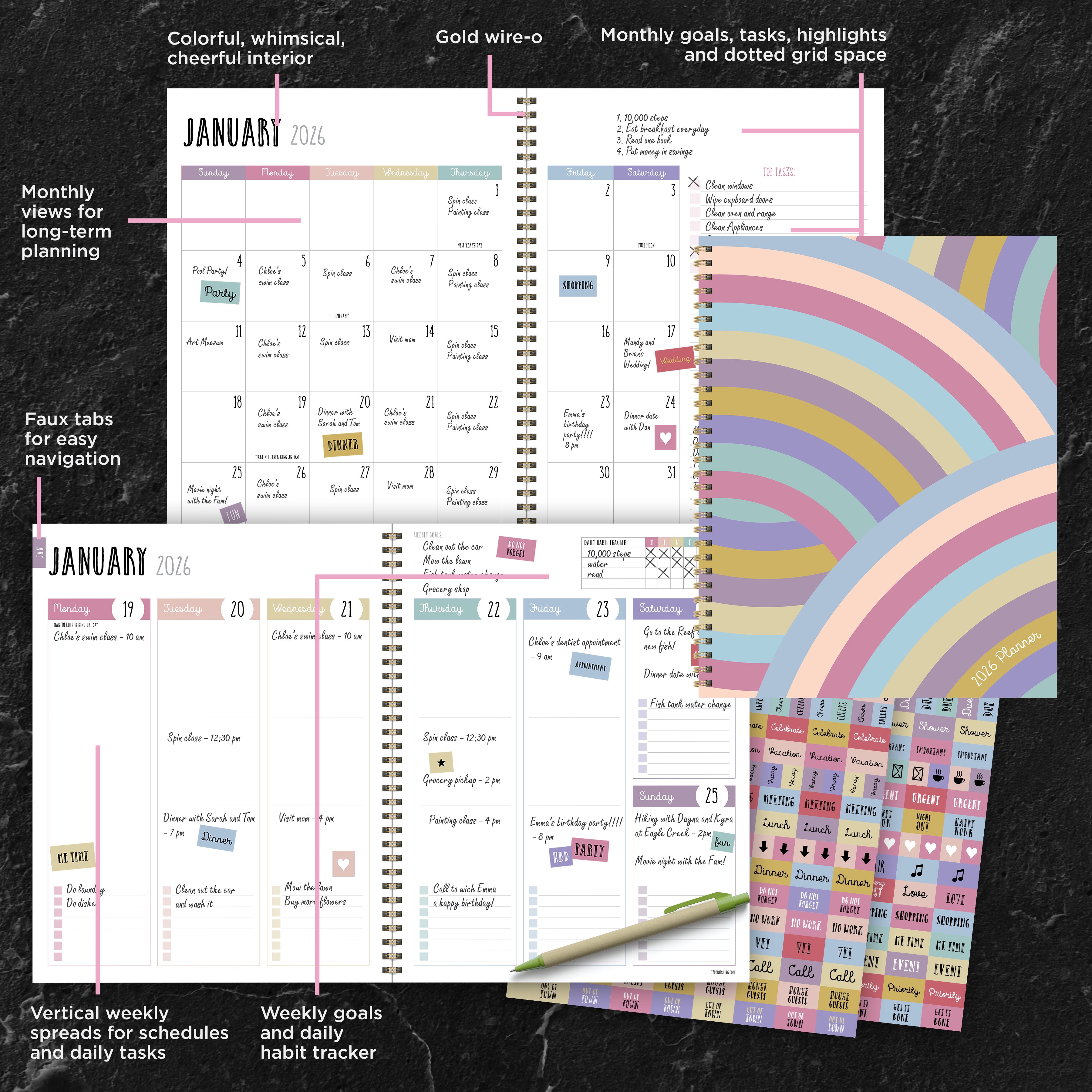 2026 Almost Rainbow - Large Monthly & Weekly Diary/Planner