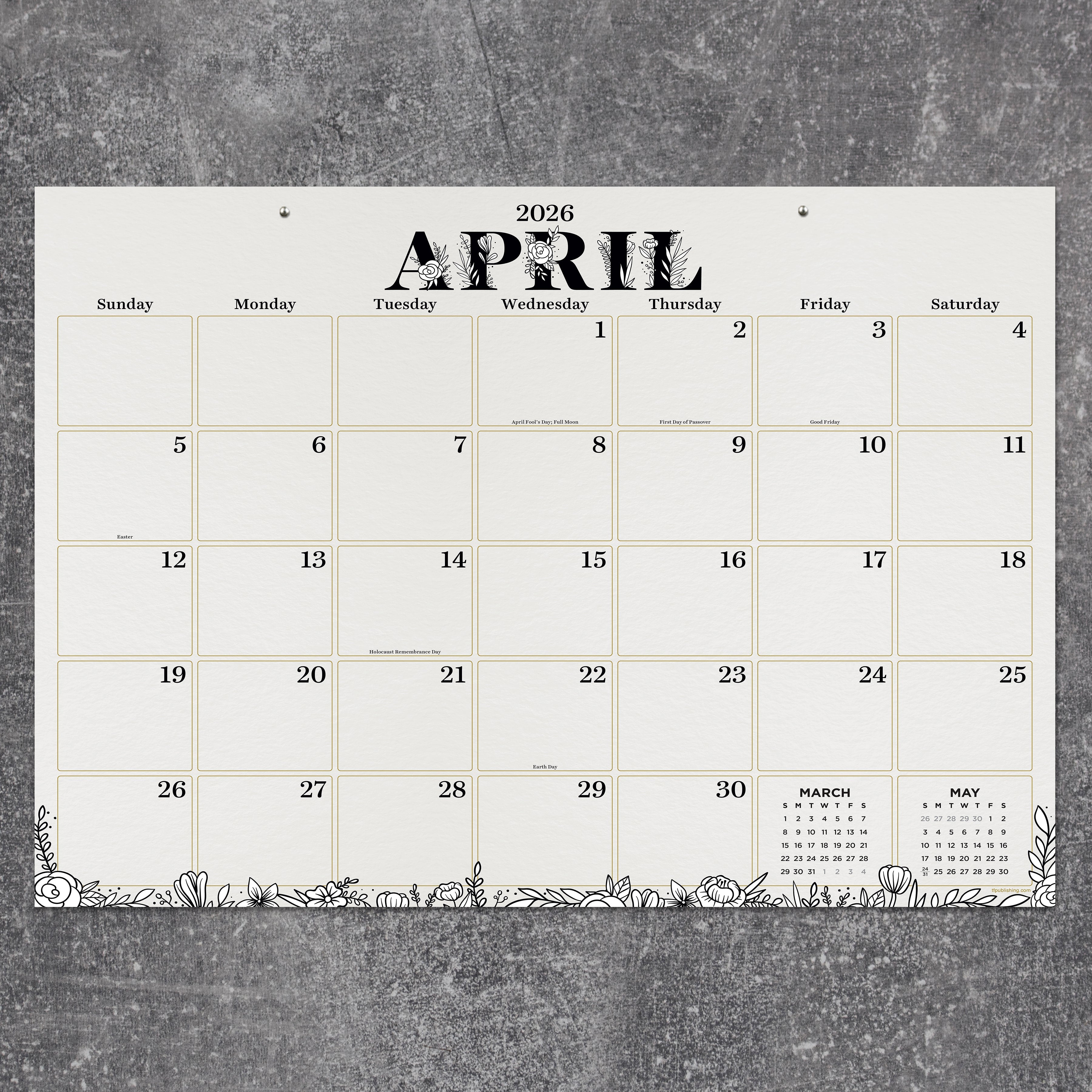 2026 Floral - Medium Monthly Desk Pad Blotter Calendar