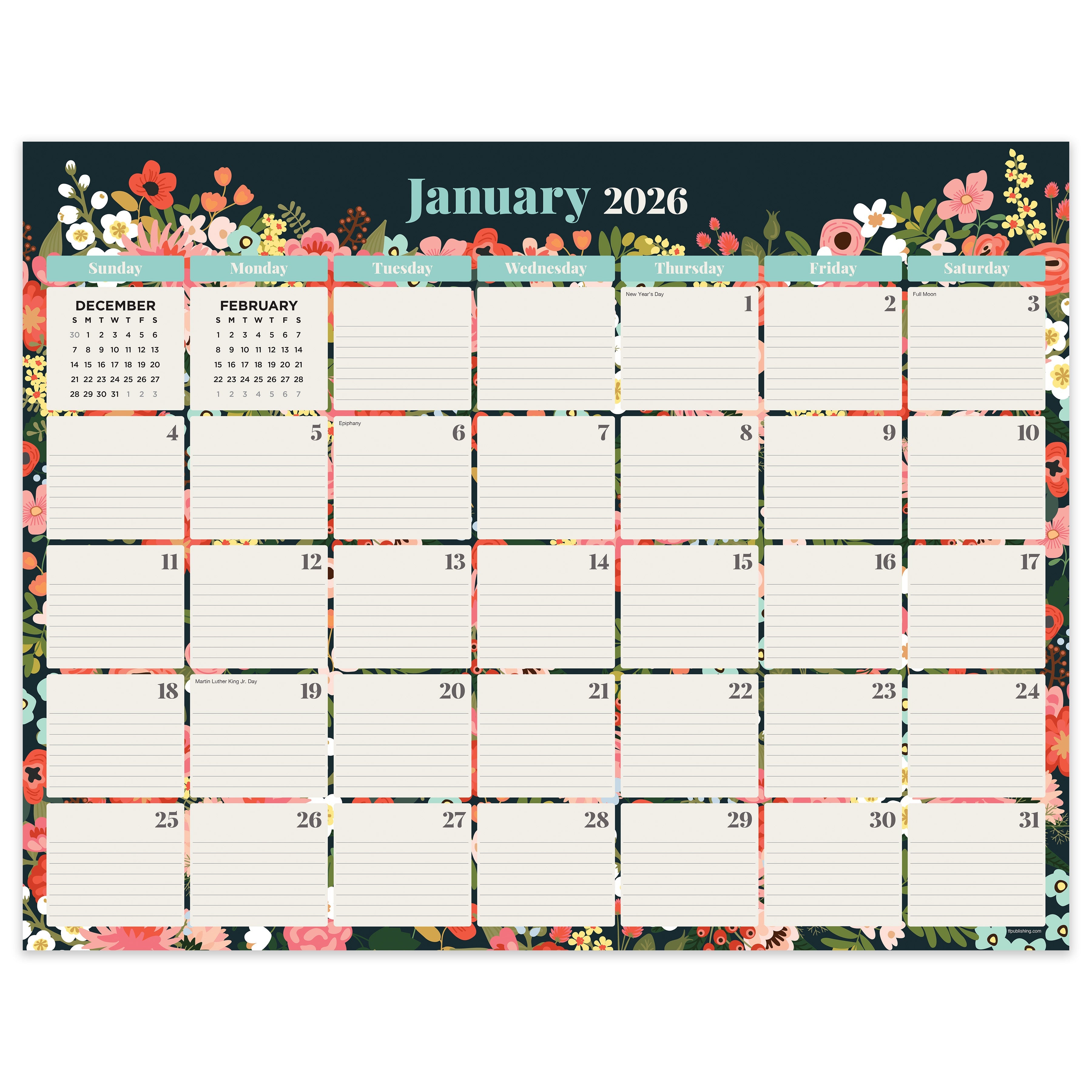 2026 Bountiful Blooms - Medium Monthly Desk Pad Blotter Calendar