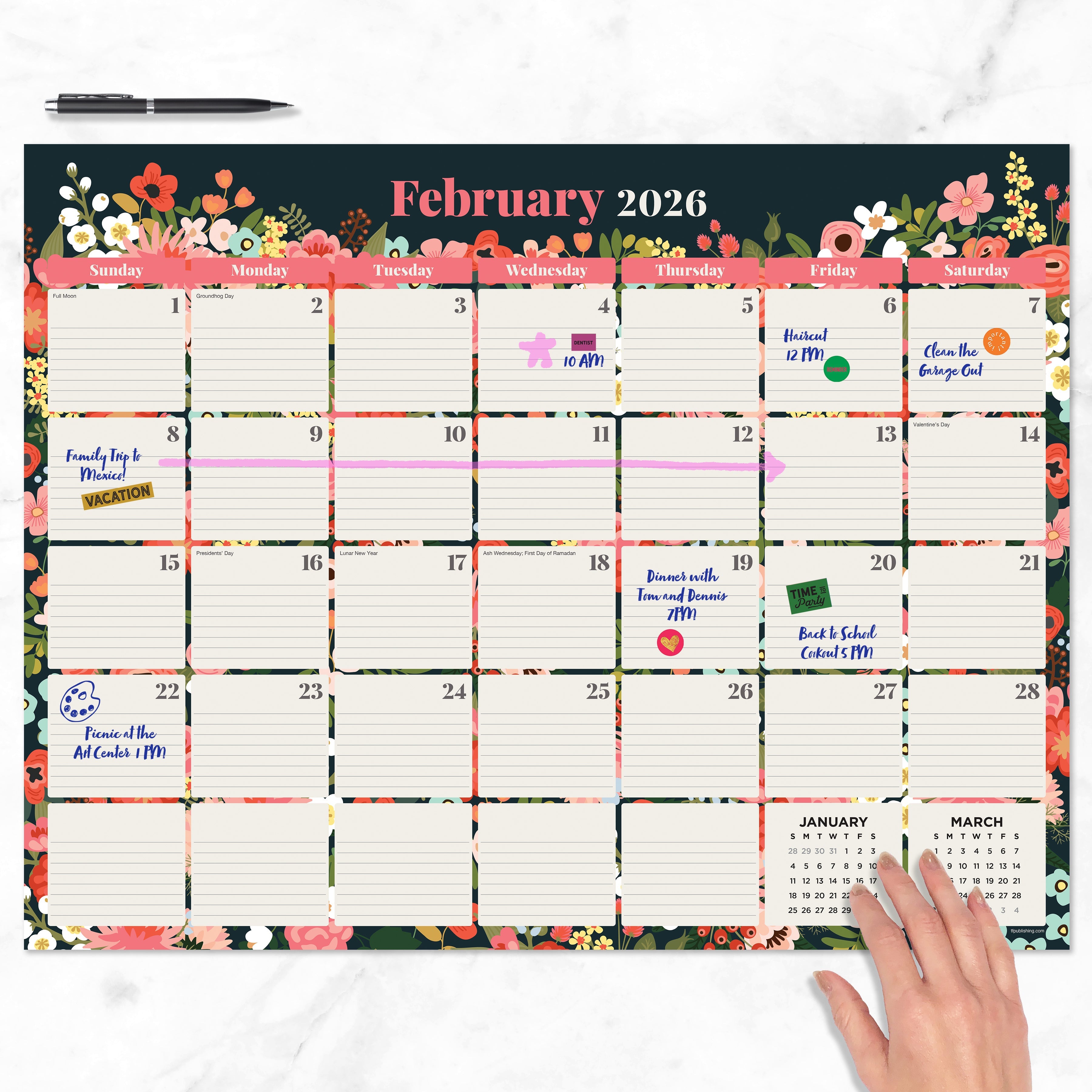 2026 Bountiful Blooms - Medium Monthly Desk Pad Blotter Calendar