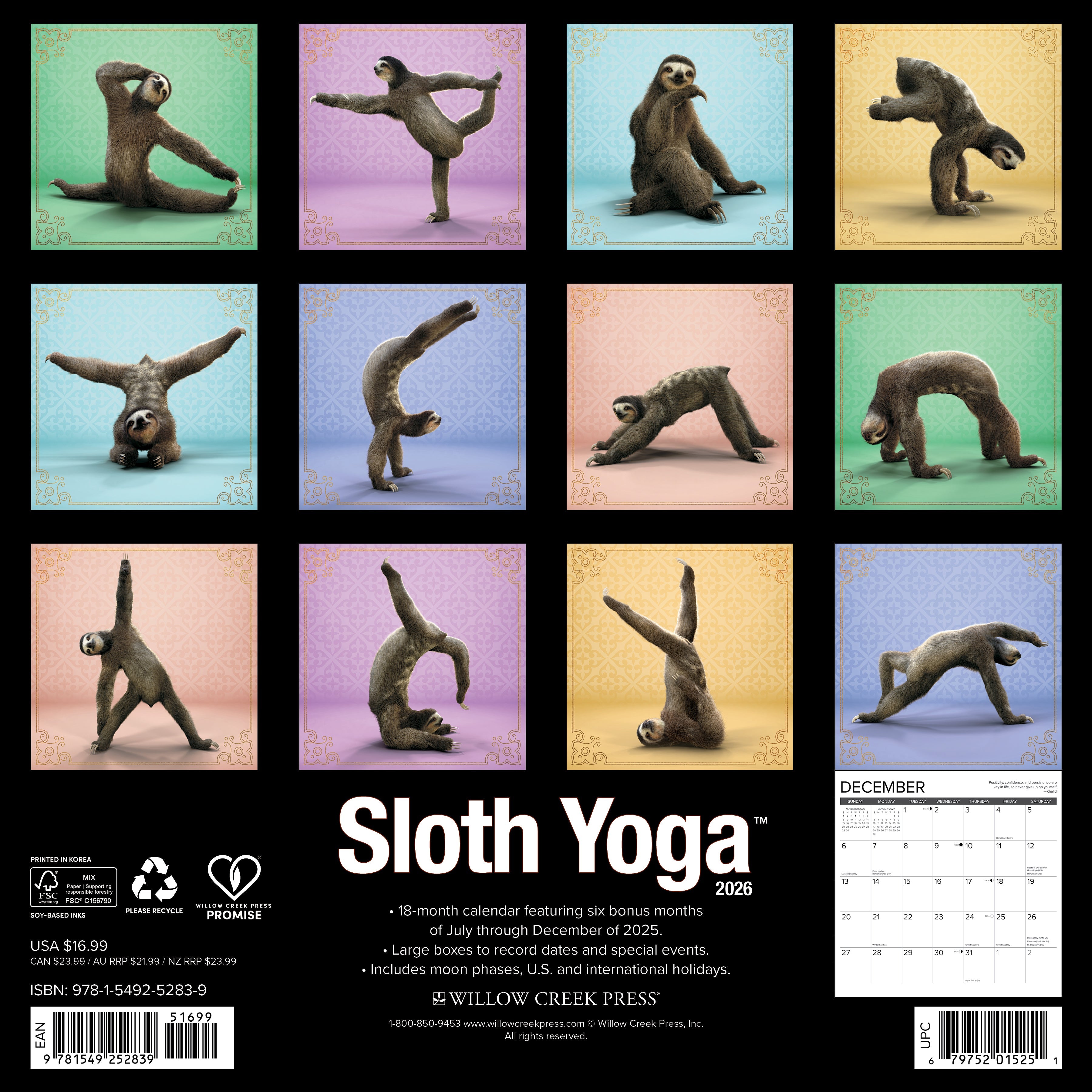 2026 Sloth Yoga - Square Wall