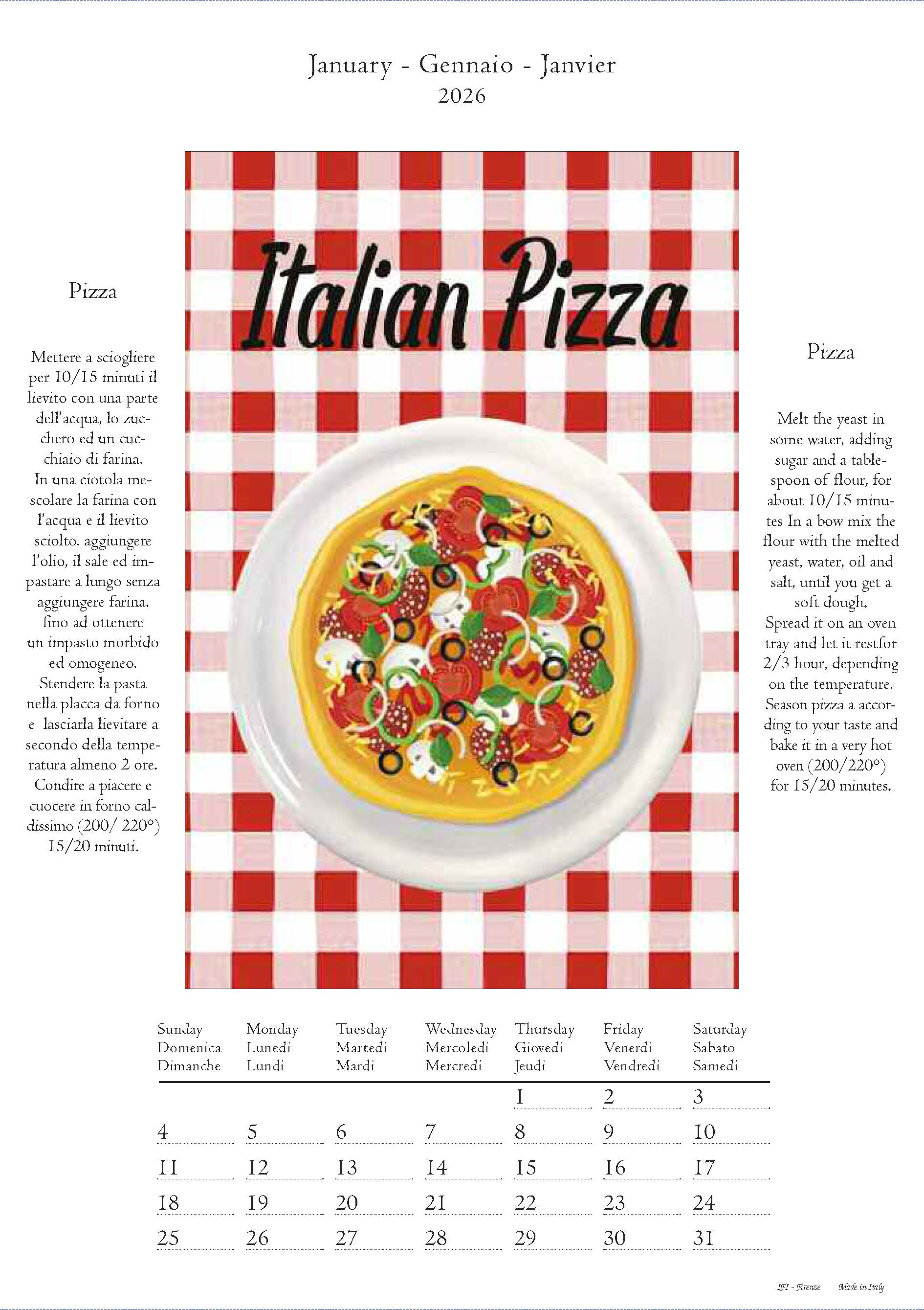 2026 Cucina Italiana (With Recipes) - Deluxe Wall Calendar
