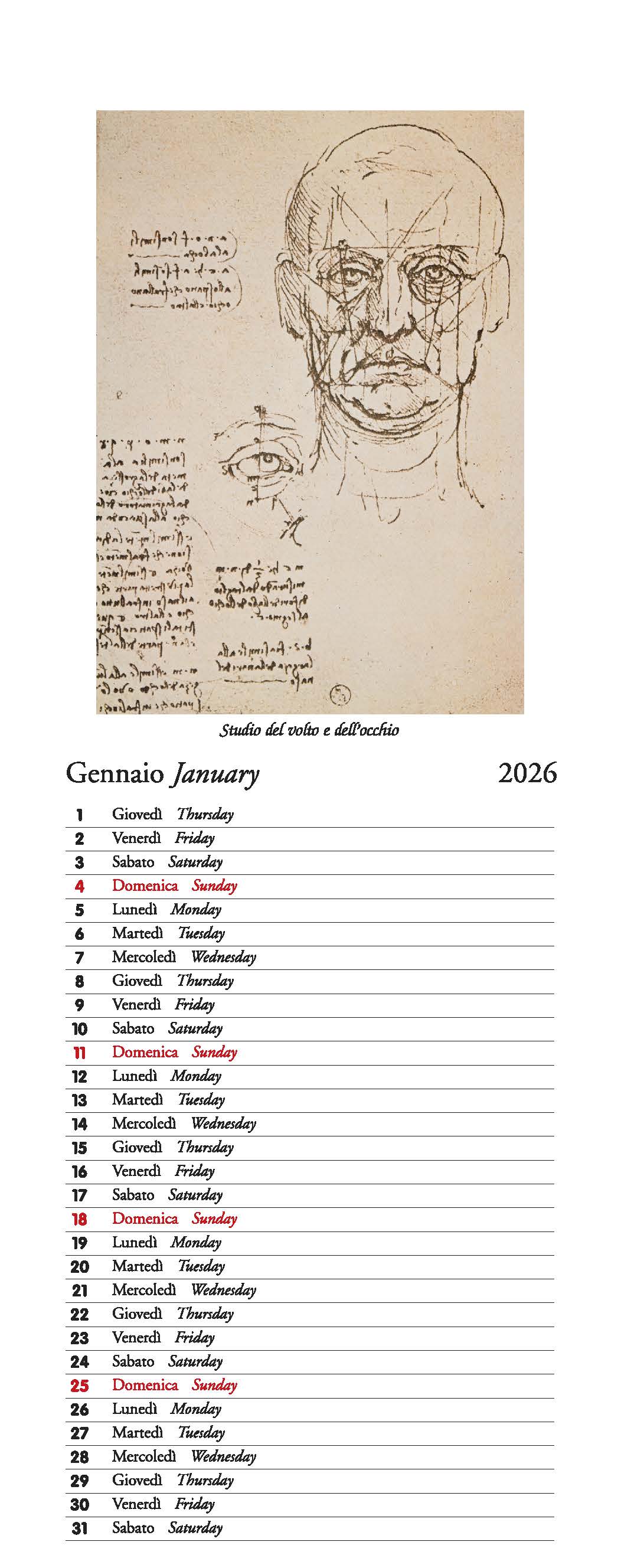 2026 Leonardo Disegni - Slim Wall Calendar