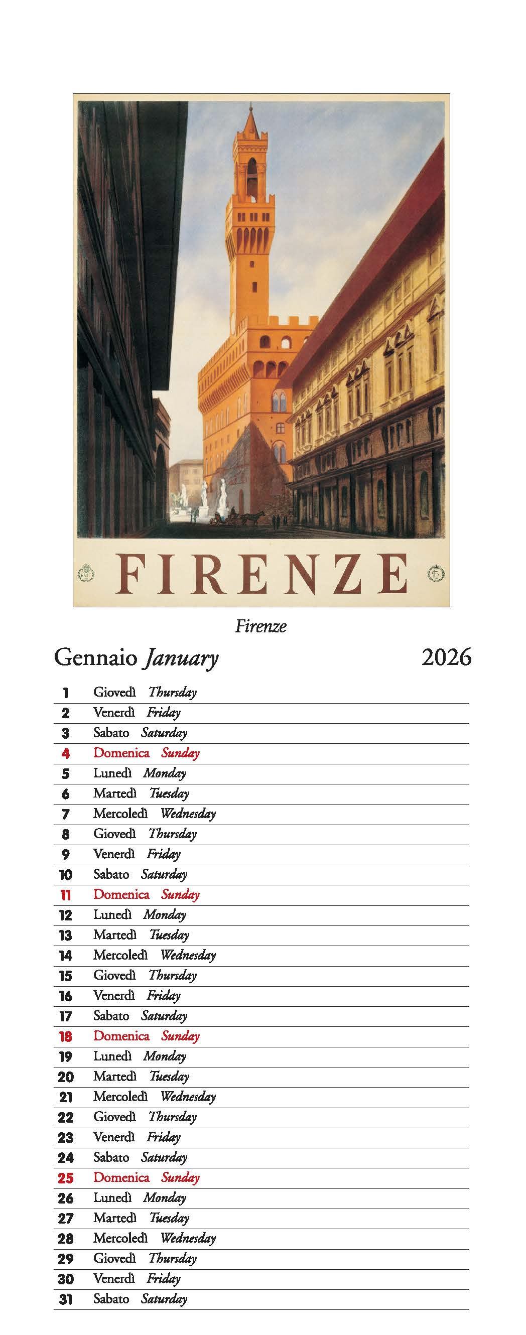 2026 Toscana - Slim Wall Calendar