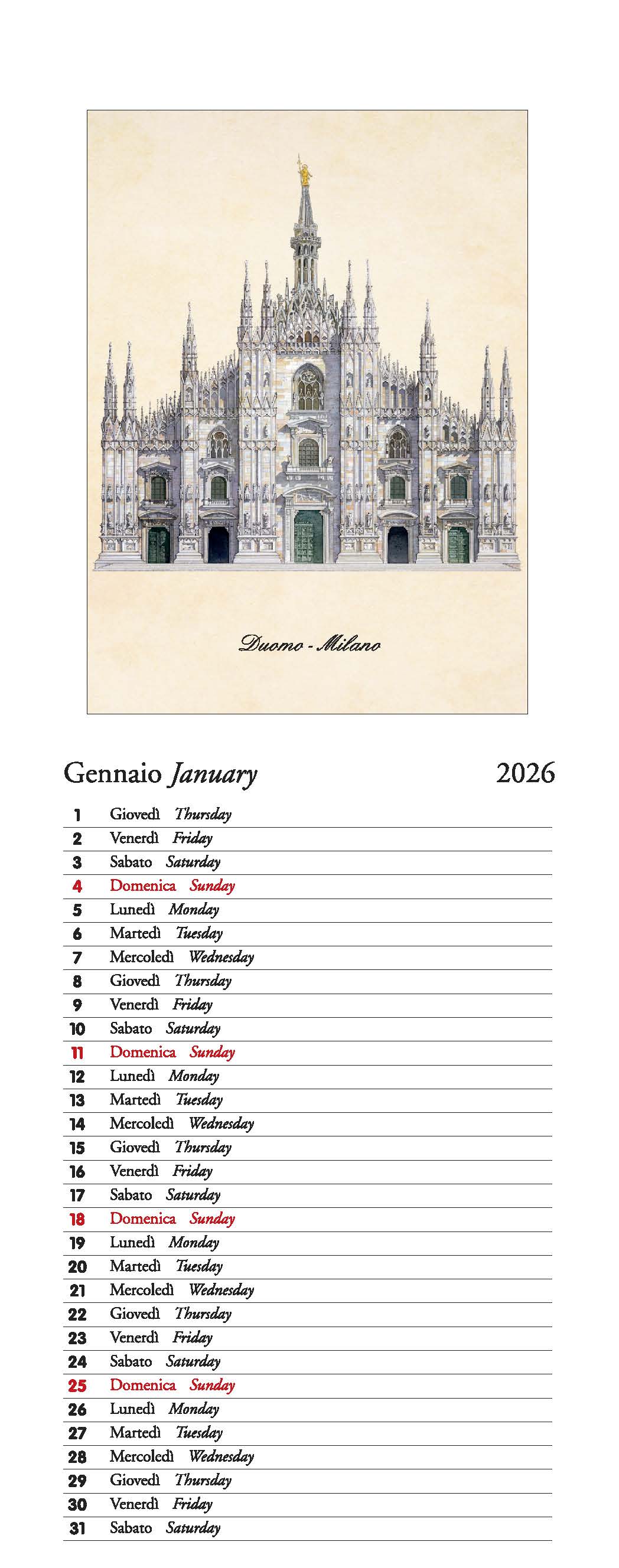 2026 Milano - Slim Wall Calendar