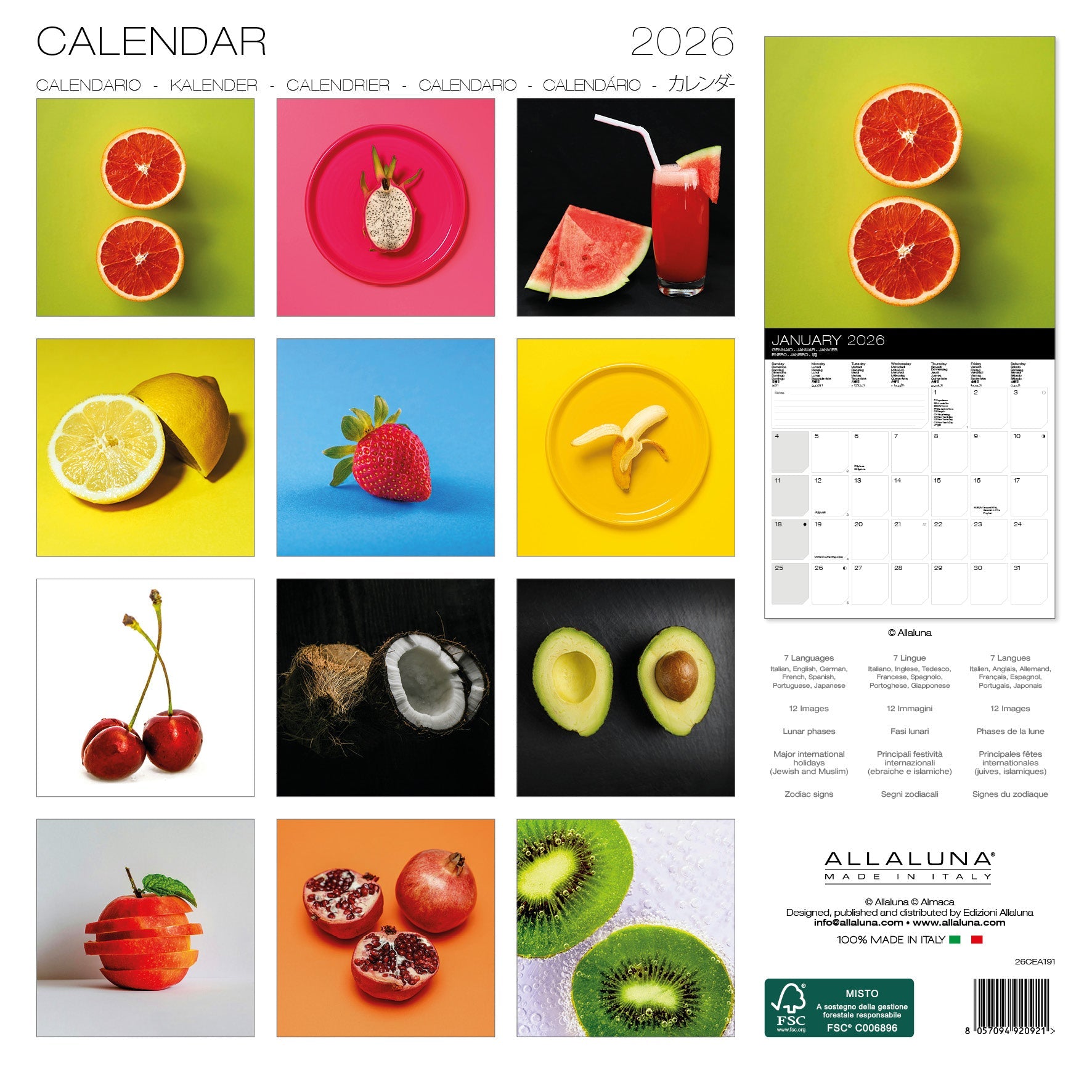 2026 Fruits - Square Wall Calendar