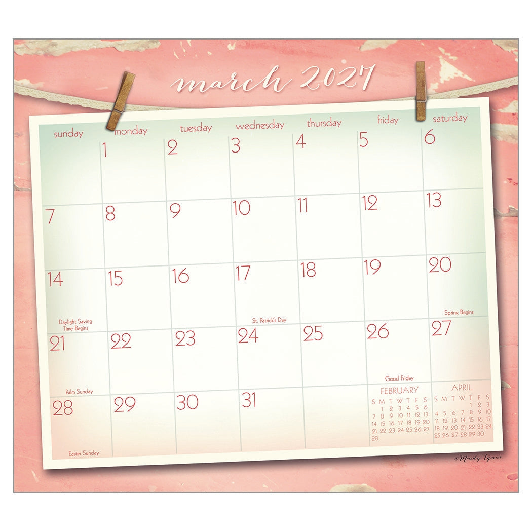 2027 Vintage Pink - Deluxe Wall Calendar by Mandy Lynne