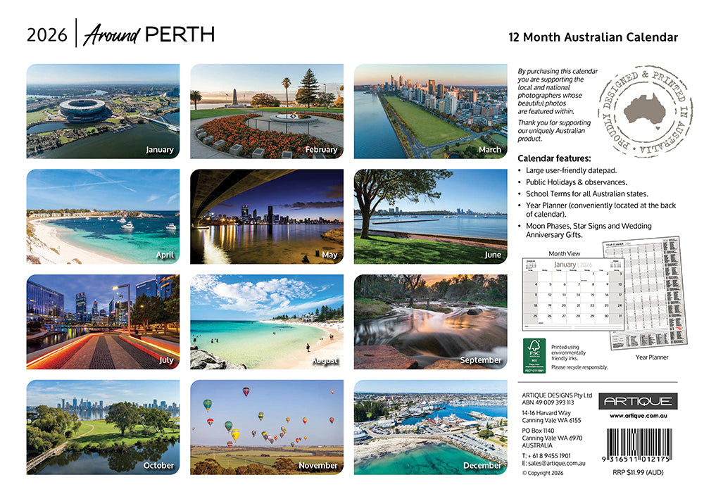 2026 Around Perth - Horizontal Wall Calendar