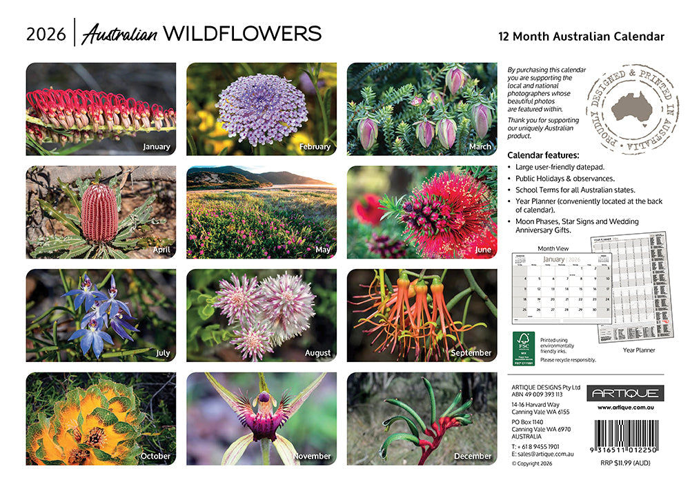 2026 Australian Wildflowers - Horizontal Wall Calendar