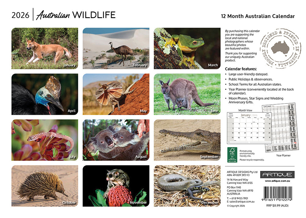 2026 Australian Wildlife - Horizontal Wall Calendar