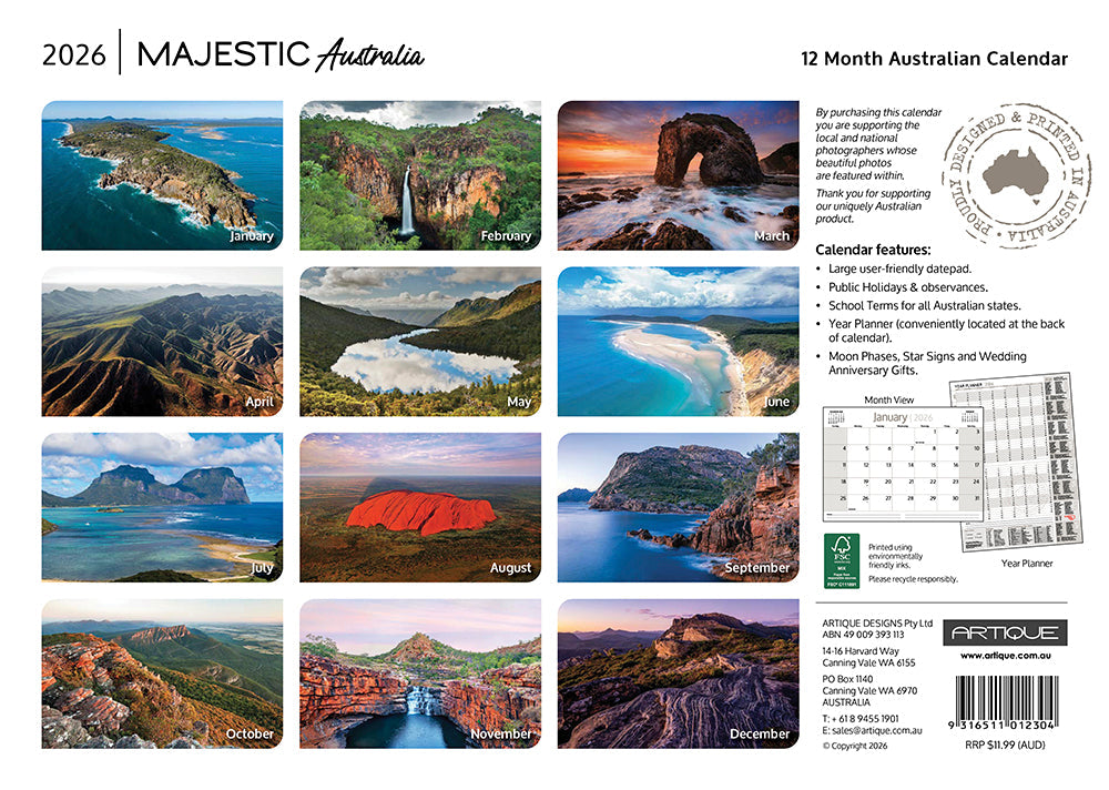 2026 Majestic Australia - Horizontal Wall Calendar