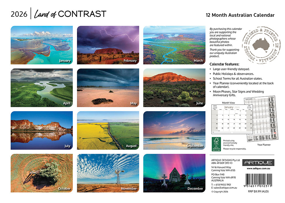 2026 Australia Land of Contrast - Horizontal Wall Calendar