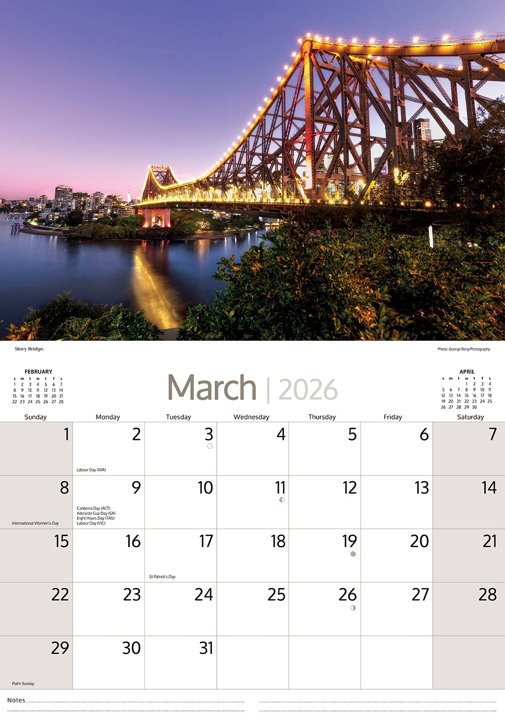 2026 Around Brisbane - Horizontal Wall Calendar