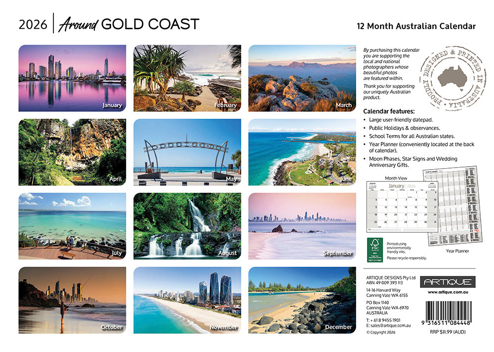 2026 Around Gold Coast - Horizontal Wall Calendar