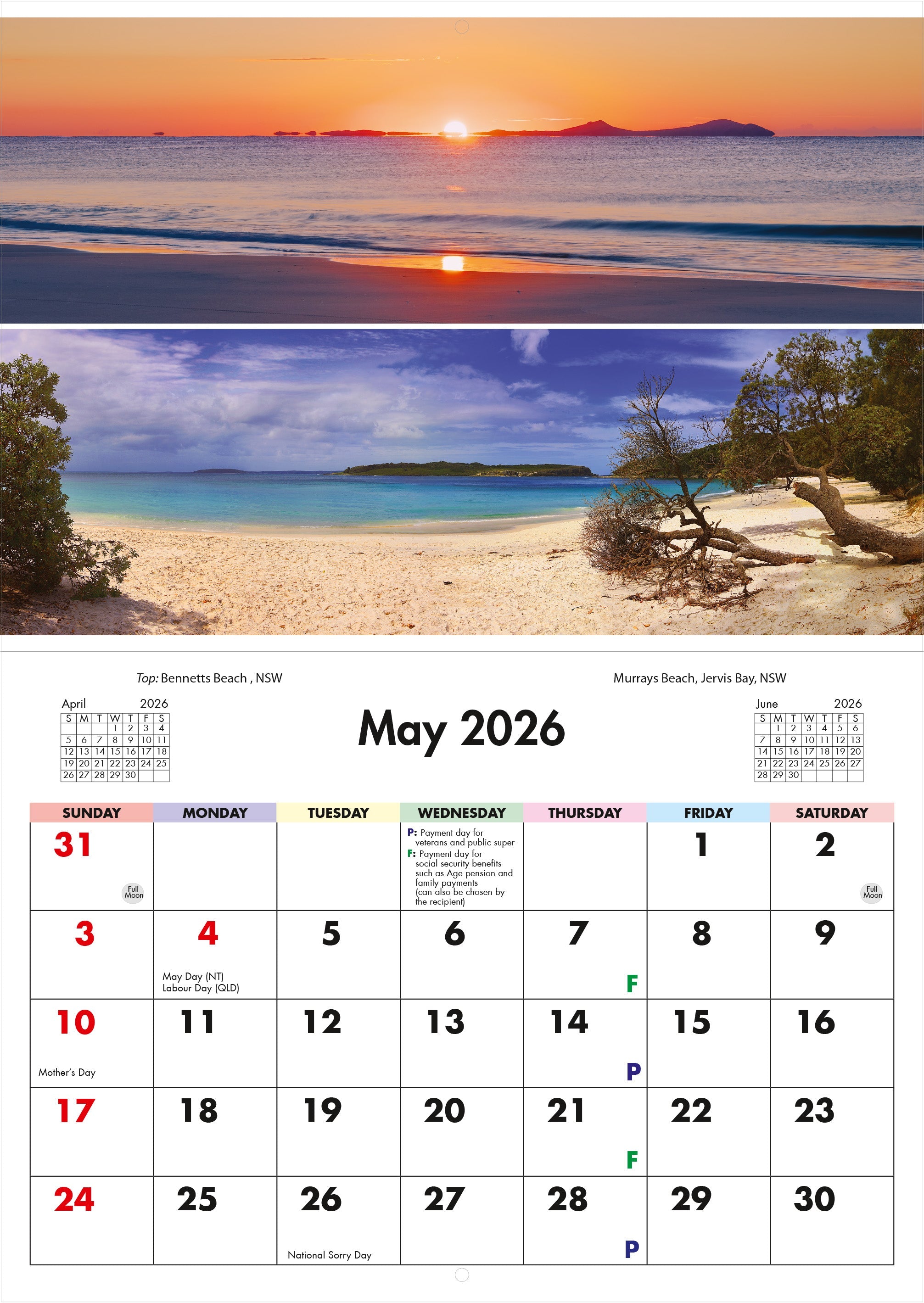 2026 Australian Beaches - Horizontal Wall Calendar