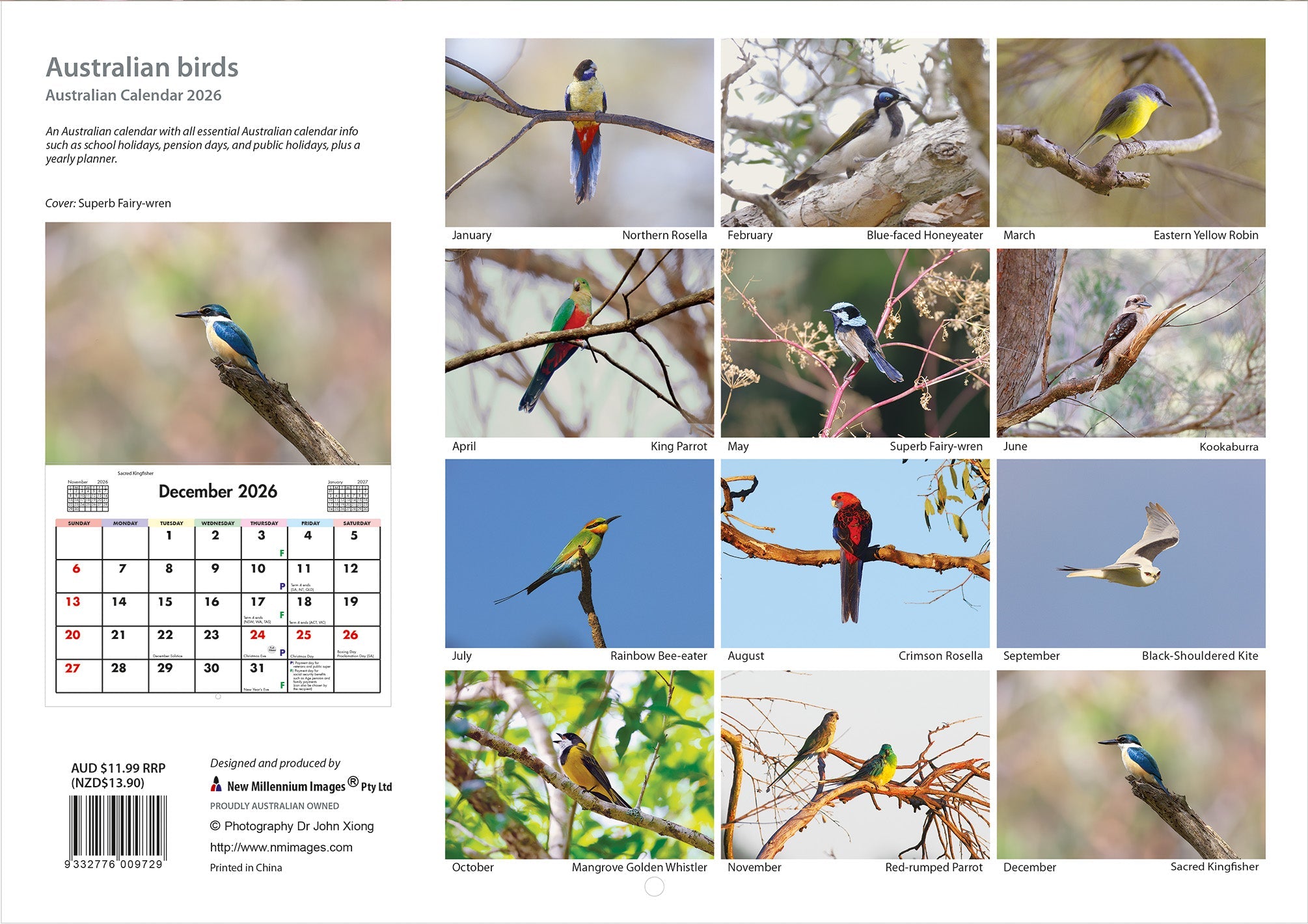 2026 Australian Birds - Horizontal Wall Calendar