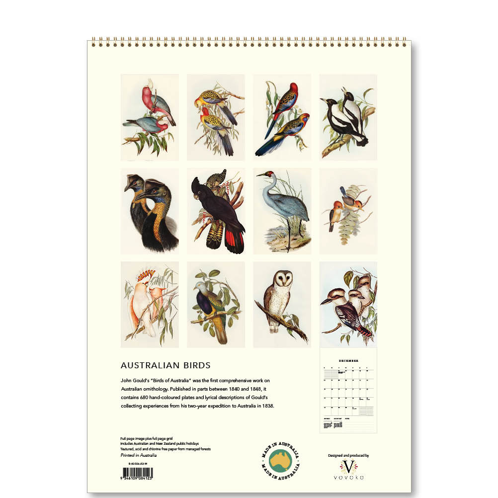 2026 Australian Birds - John Gould - Deluxe Wall Calendar