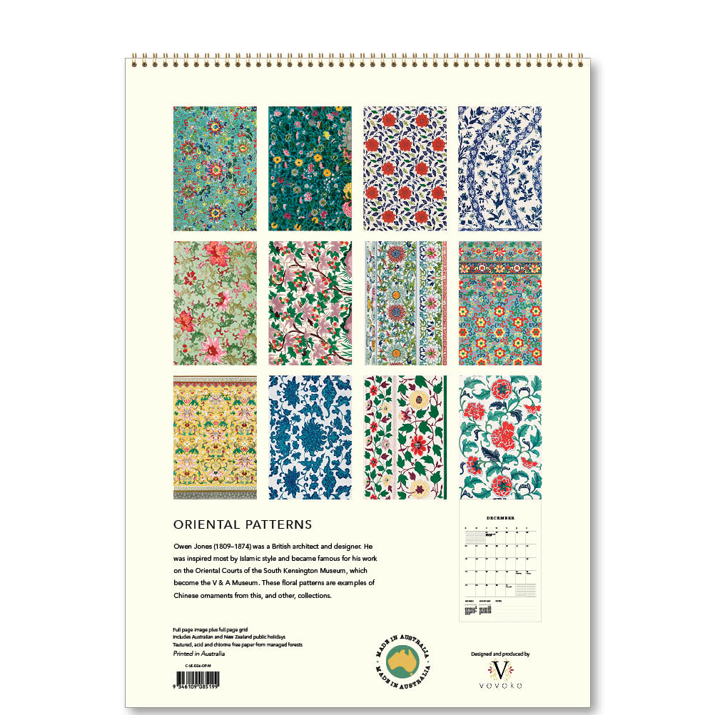 2026 Oriental Patterns - Owen Jones - Deluxe Wall Calendar