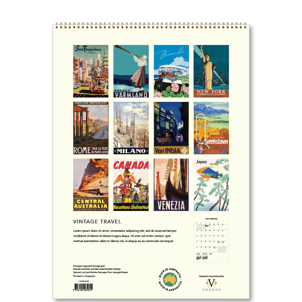 2026 Vintage Travel - Deluxe Wall Calendar