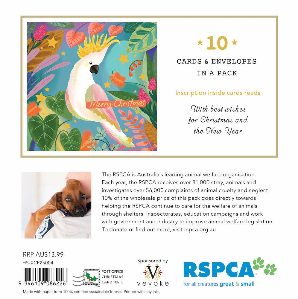 RSPCA - Cockatoo - 10 Charity Christmas Cards Pack