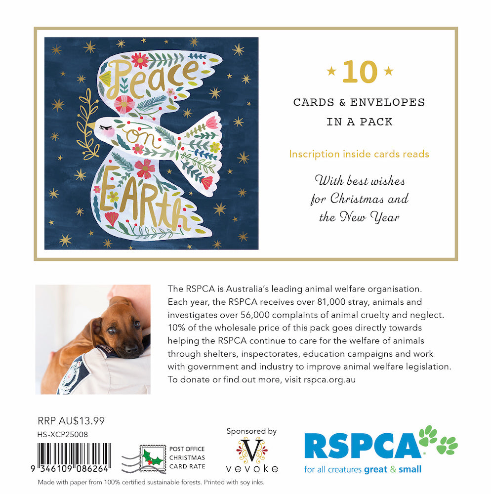 RSPCA - Peace On Earth - 10 Charity Christmas Cards Pack