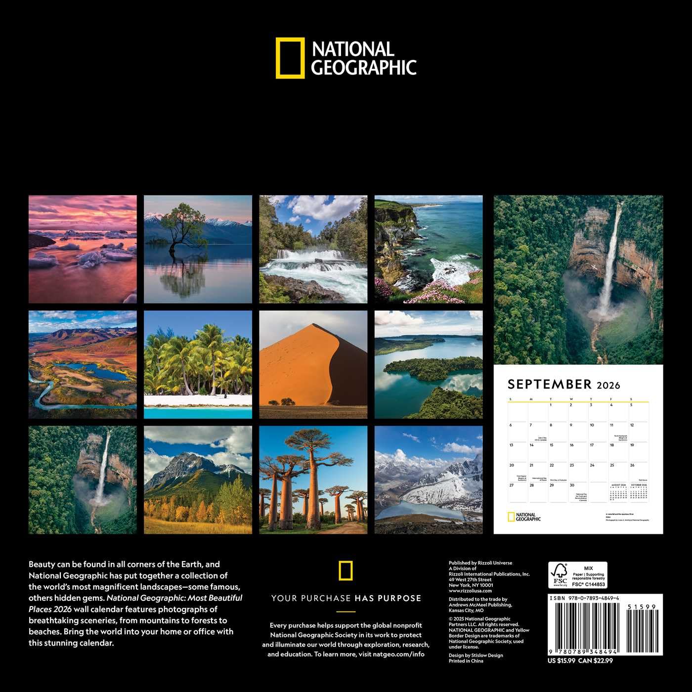 2026 Most Beautiful Places: National Geo - Square Wall Calendar
