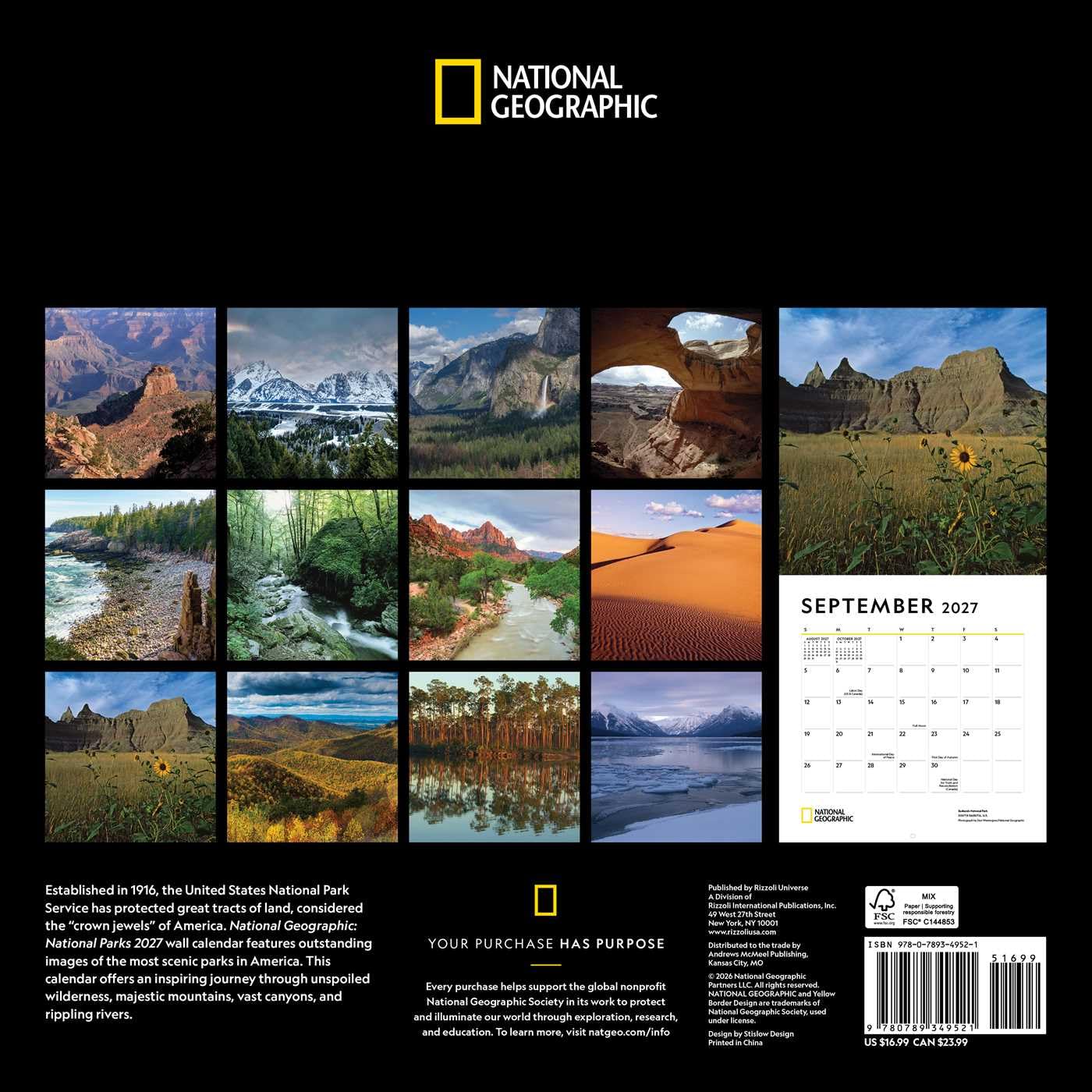 2027 National Parks: National Geographic - Square Wall Calendar