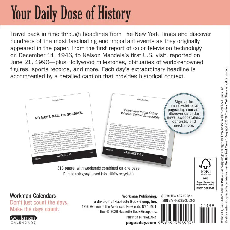 2027 New York Times Headlines in History - Daily Boxed Page-A-Day Calendar