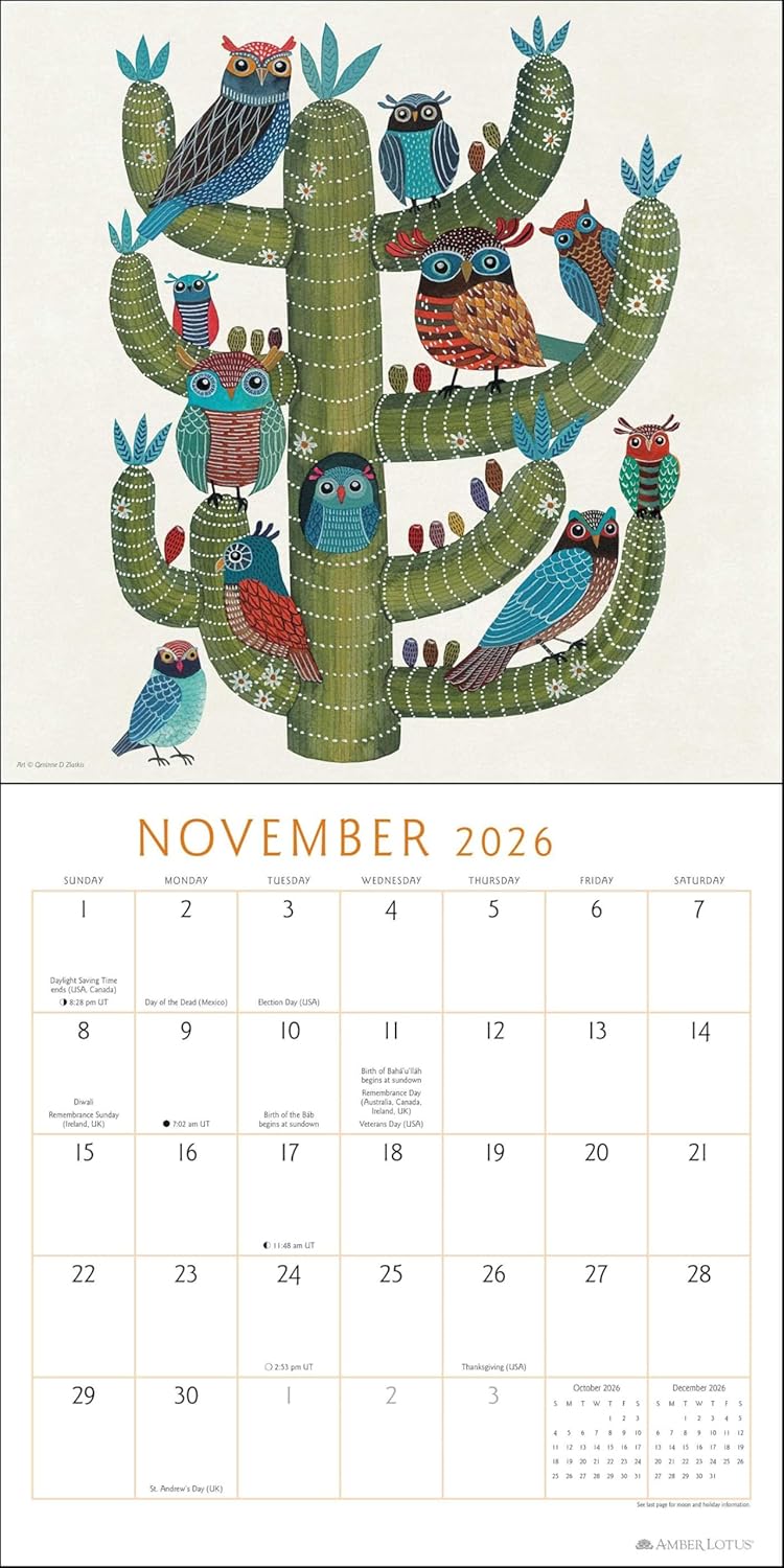 2026 Feathered Friends by Geninne D Zlatkis - Square Wall Calendar