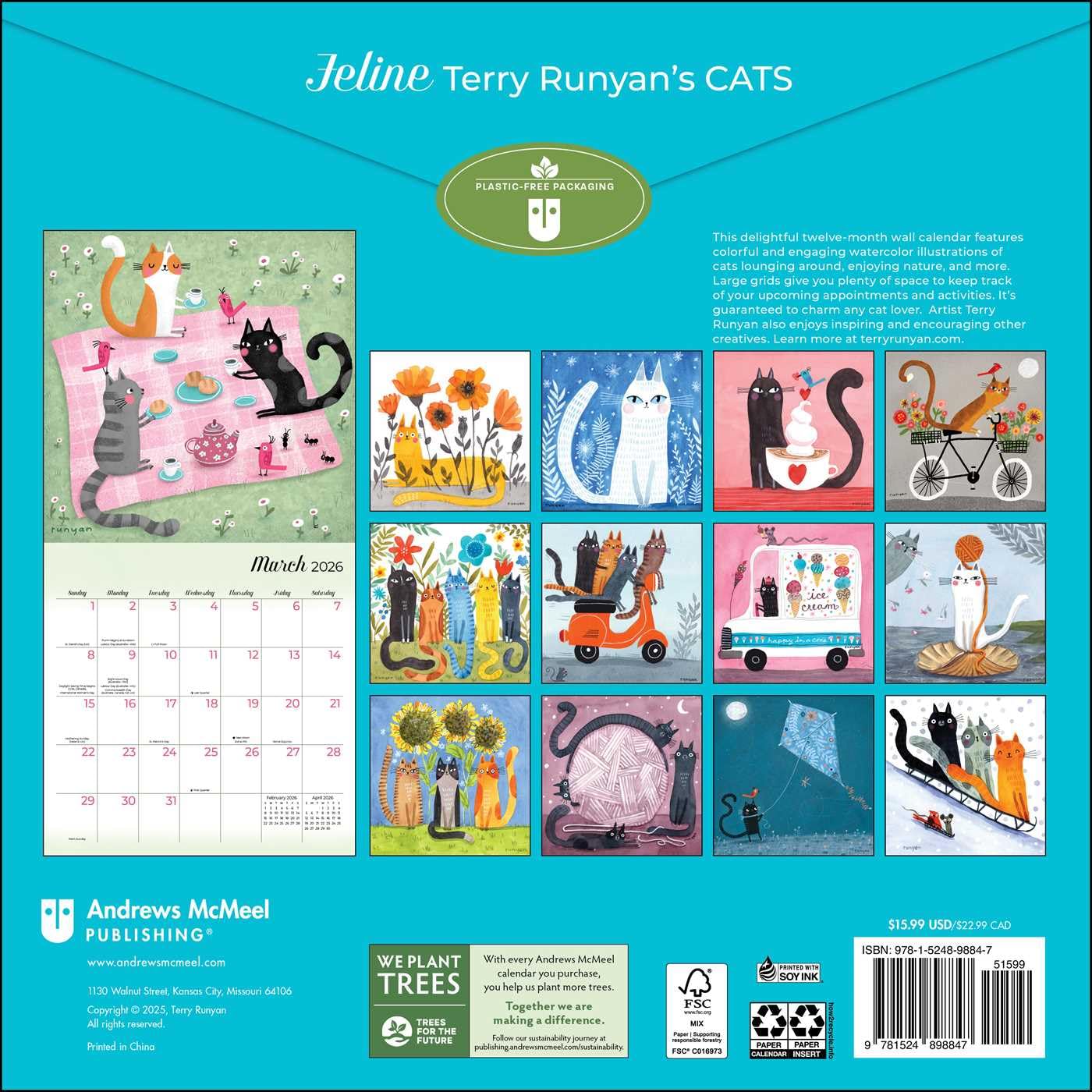 2026 Feline: Terry Runyan's Cats - Square Wall Calendar