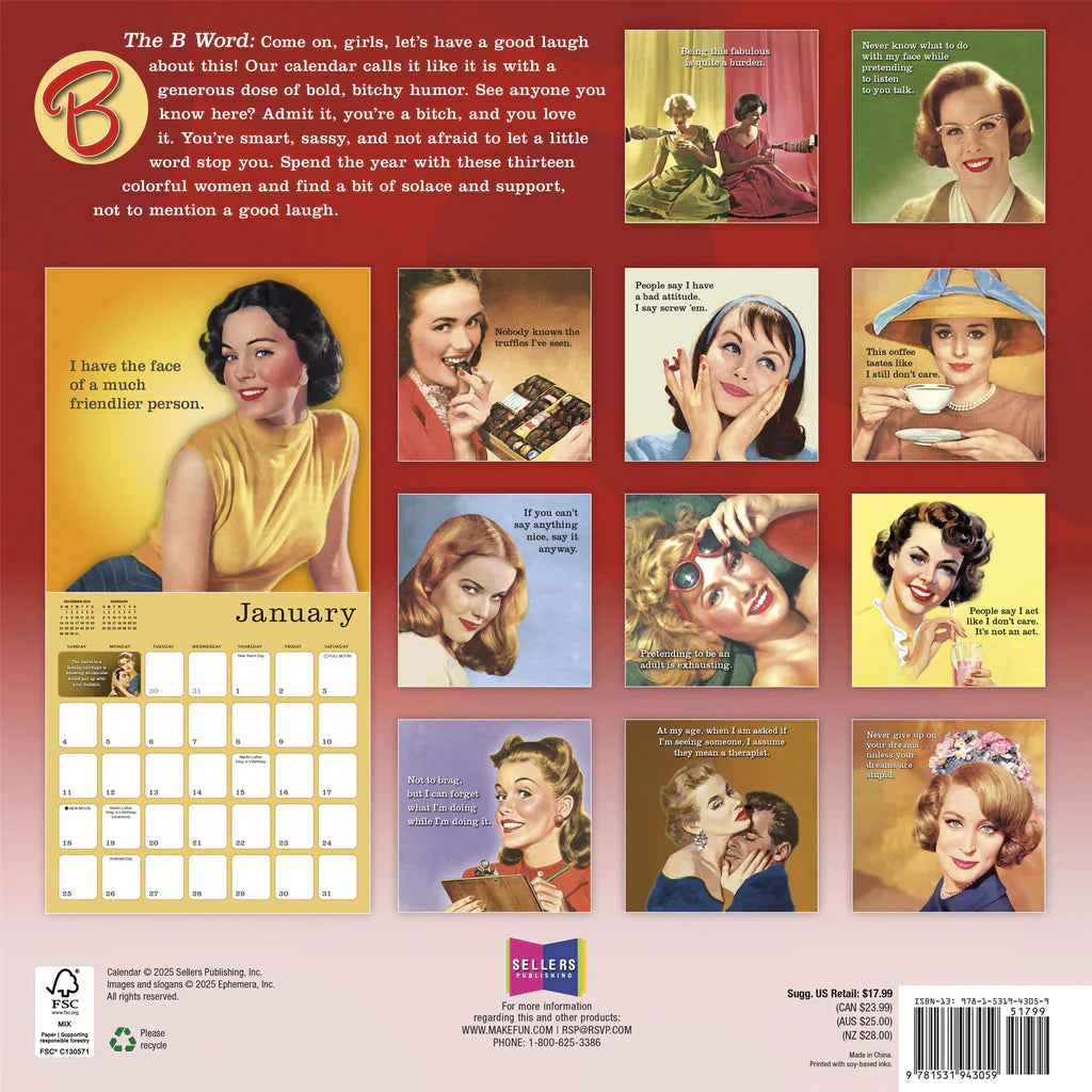 2026 The B Word - Square Wall Calendar